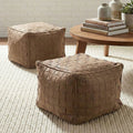 Woven Square Ottomans Poufs Basket Weave Texture Modern Versatility Set Of 2