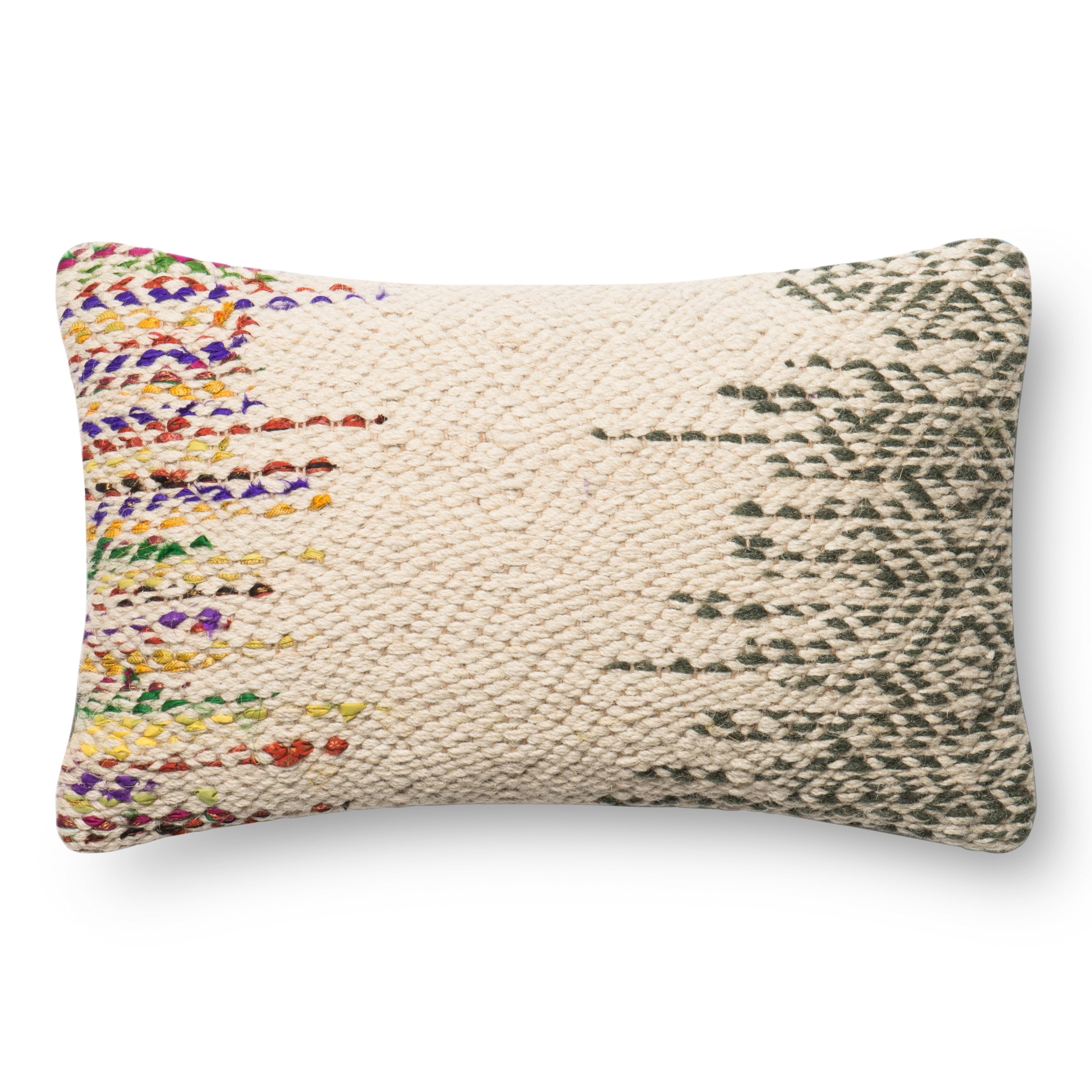Woven Wool Cotton Ivory Multi 13 X 21 Throw Pillow Or Pillow Cover
