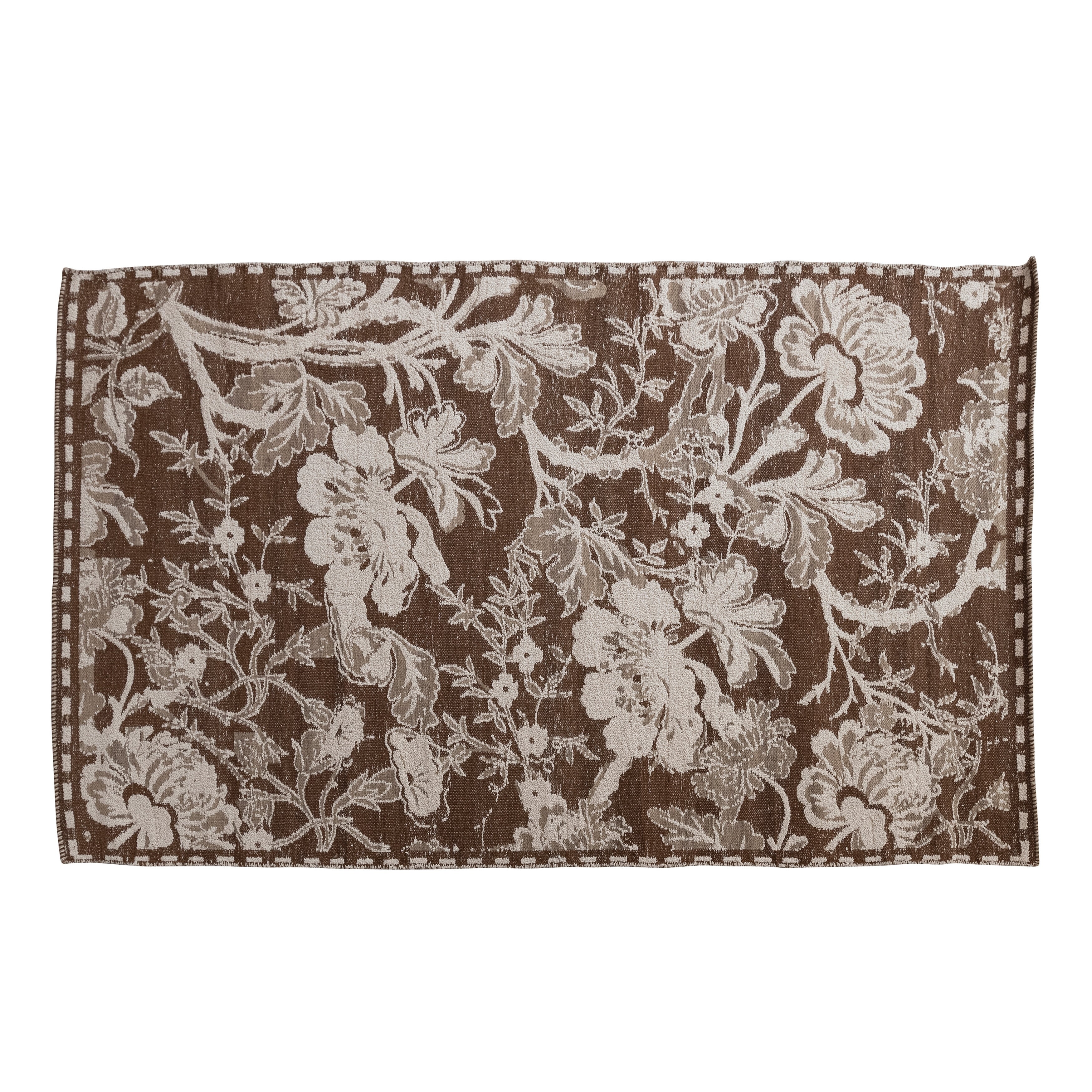 Woven Wool And Cotton Blend Jacquard Rug With Floral Pattern 5 X 8