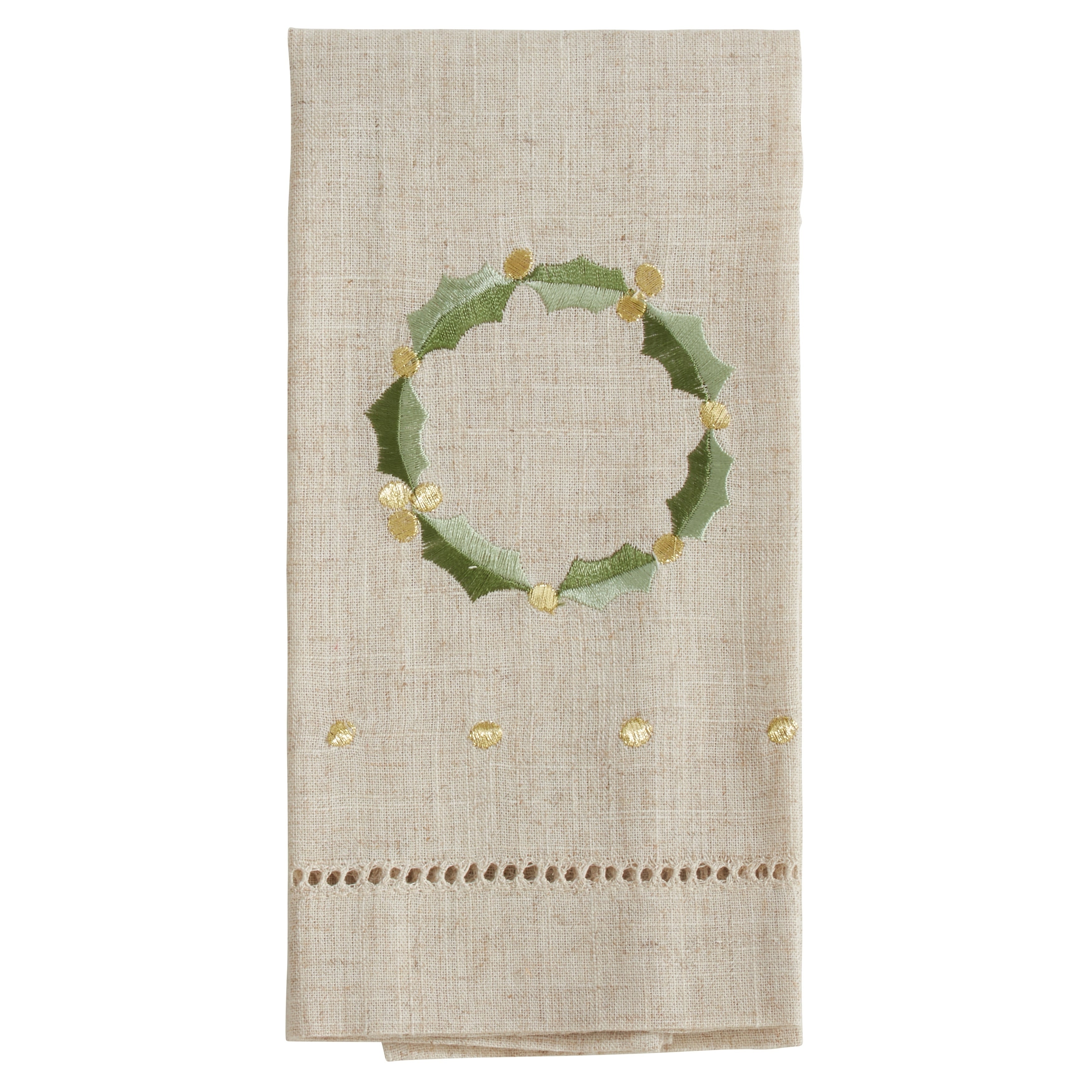 Wreath Design Embroidered And Hemstitched Guest Towels Set Of 4