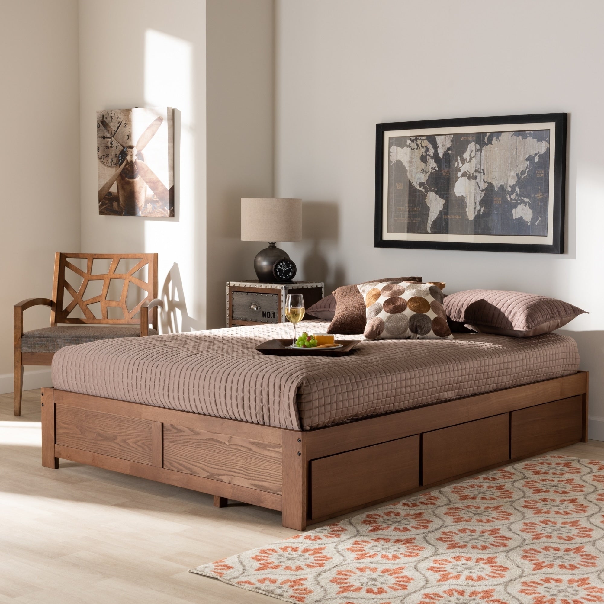 Wren Modern And Contemporary 3 Drawer Platform Storage Bed Frame