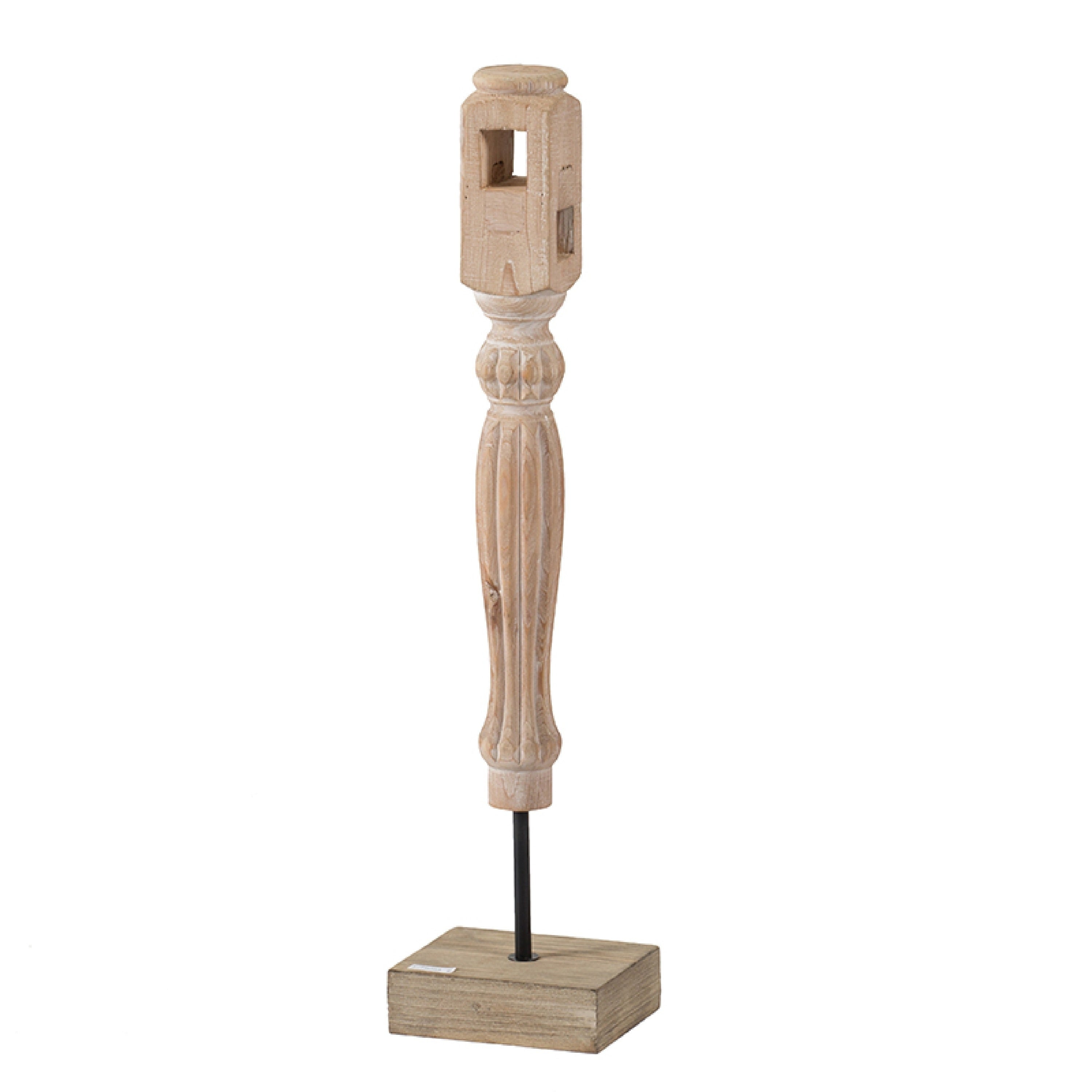 Wren Tabletop Accent Decoration Turned Detail Iron Rod Brown Wood 30 Inch
