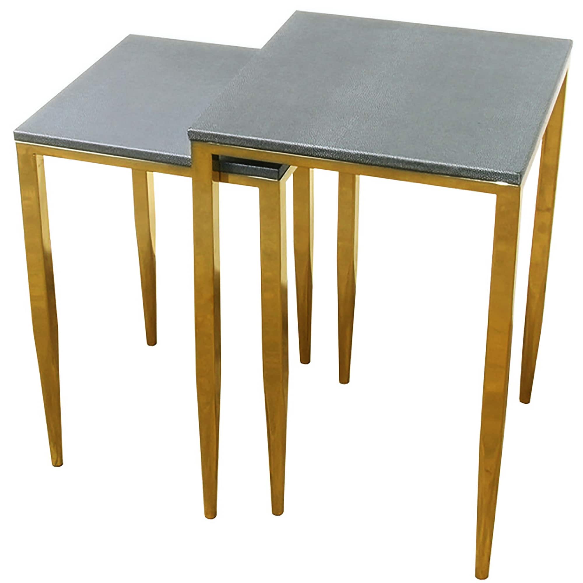 Wrightwood Nesting Tables Faux Shagreen With Gold Metal 2 Piece Set