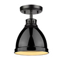 Golden Lighting Duncan Pewter Steel Flush Mount Light Fixture With Seafoam Shade