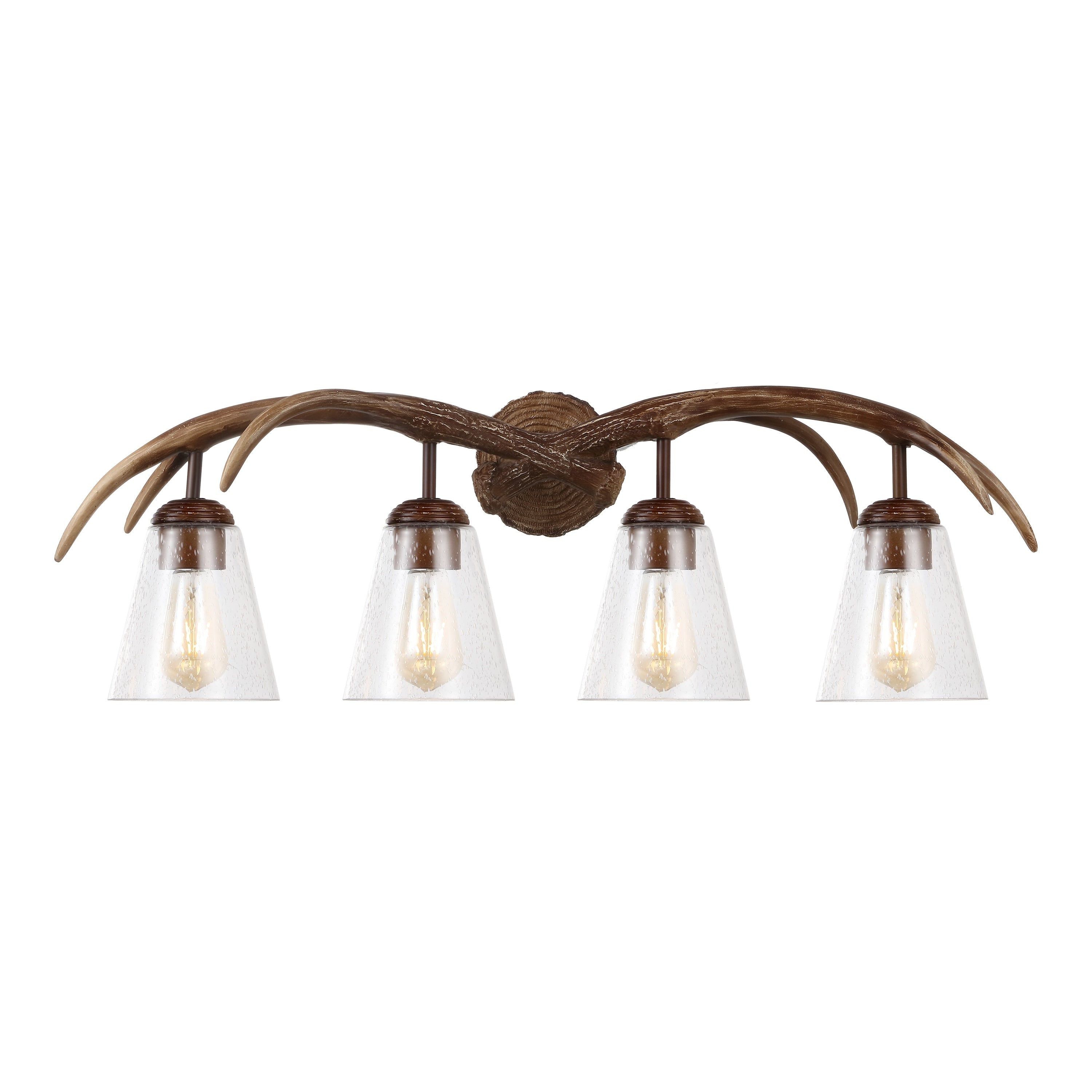 Wyatt 32.5 4 Light Southwestern Bohemian Resin Seeded Glass Faux Antler Led Vanity Light