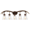 Wyatt 37.75 5 Light Southwestern Bohemian Resin Seeded Glass Faux Antler Led Vanity Light