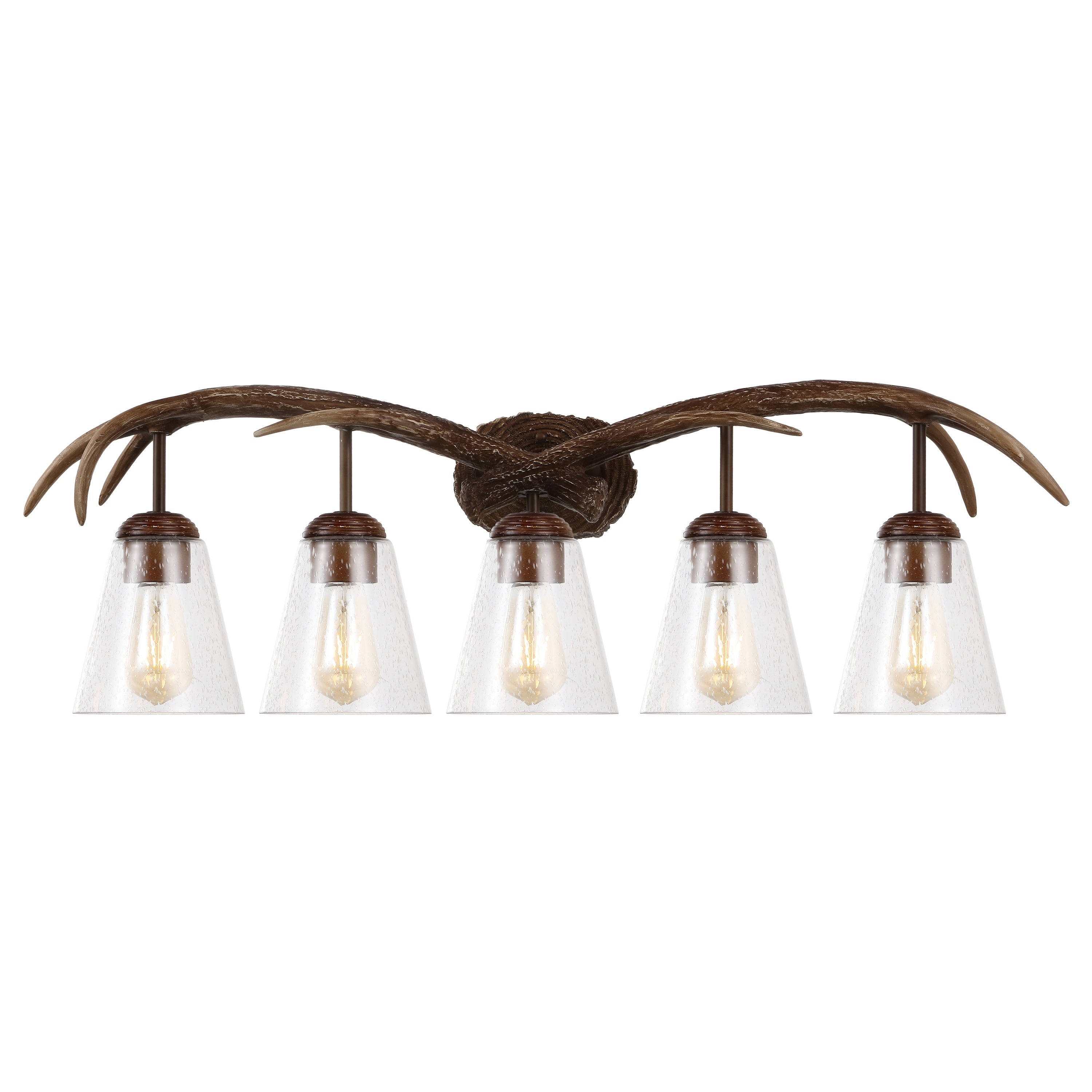 Wyatt 37.75 5 Light Southwestern Bohemian Resin Seeded Glass Faux Antler Led Vanity Light