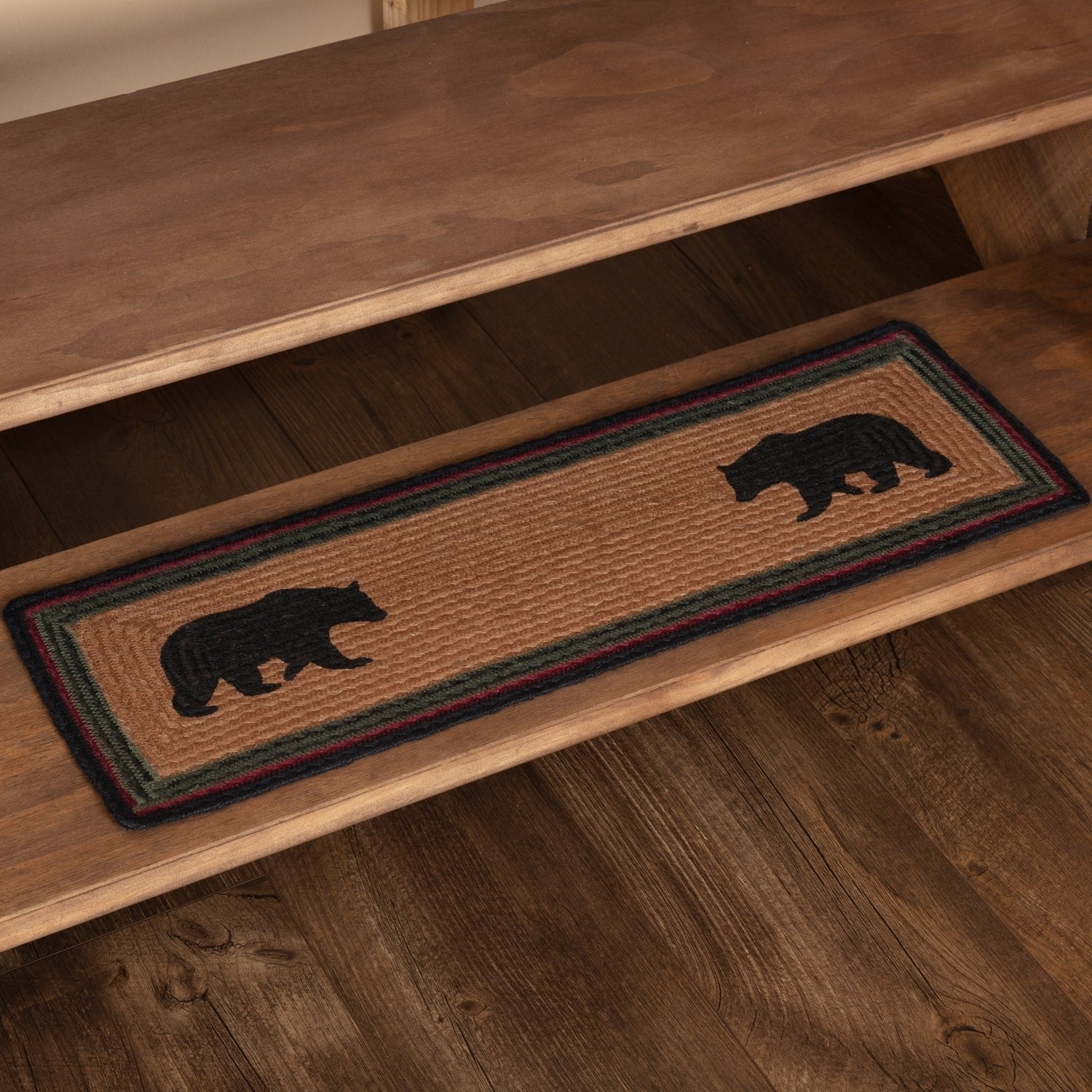 Red Rustic Lodge Flooring Laramie Bear Stair Tread Jute Nature Print Stenciled
