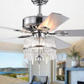 Wyllow Debase 52 Inch 5 Blade Chrome Lighted Ceiling Fans With Crystal Flutes Shade Remote Controlled