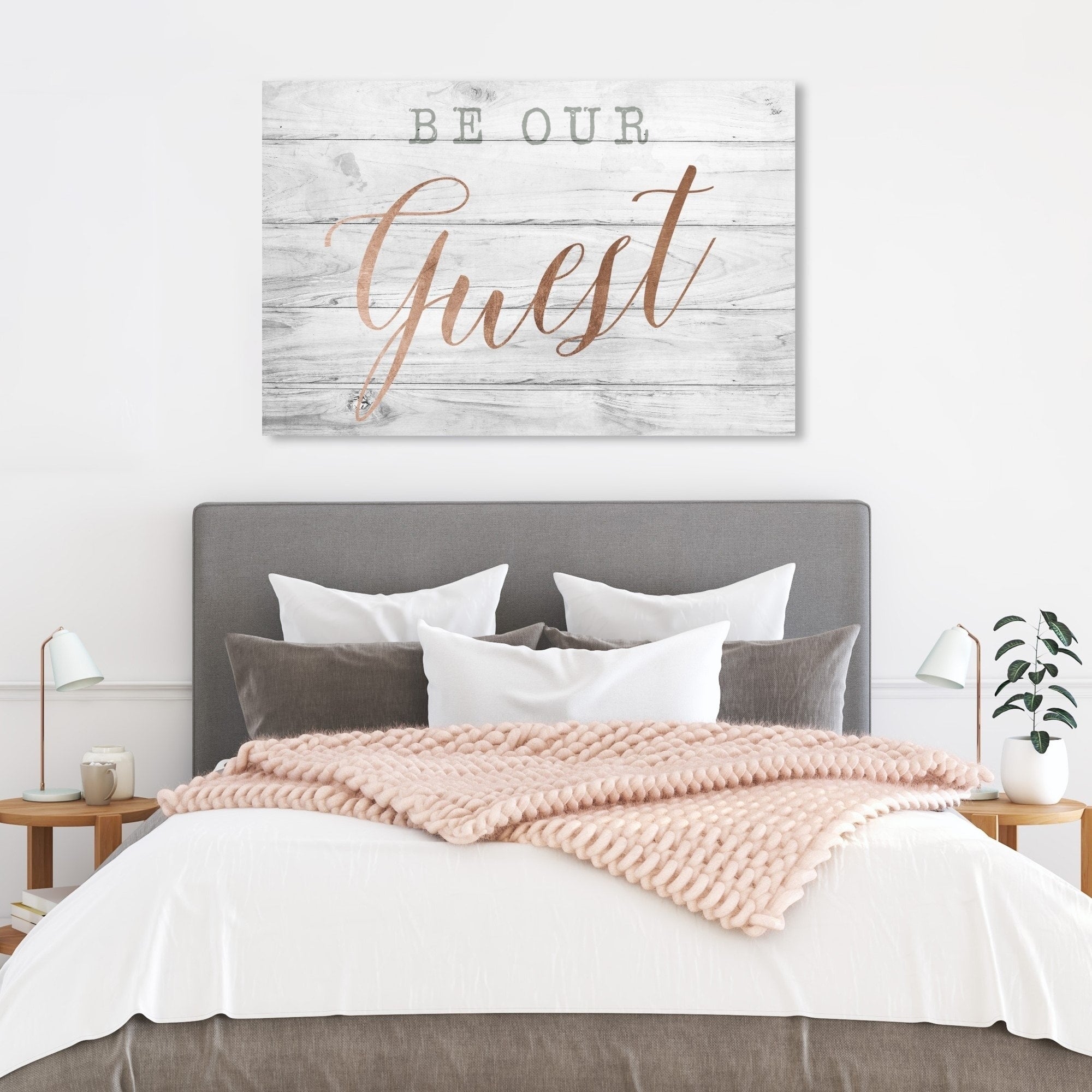 Wynwood Studio Be Our Guest Copper Typography And Quotes Wall Art Canvas Print White Pink
