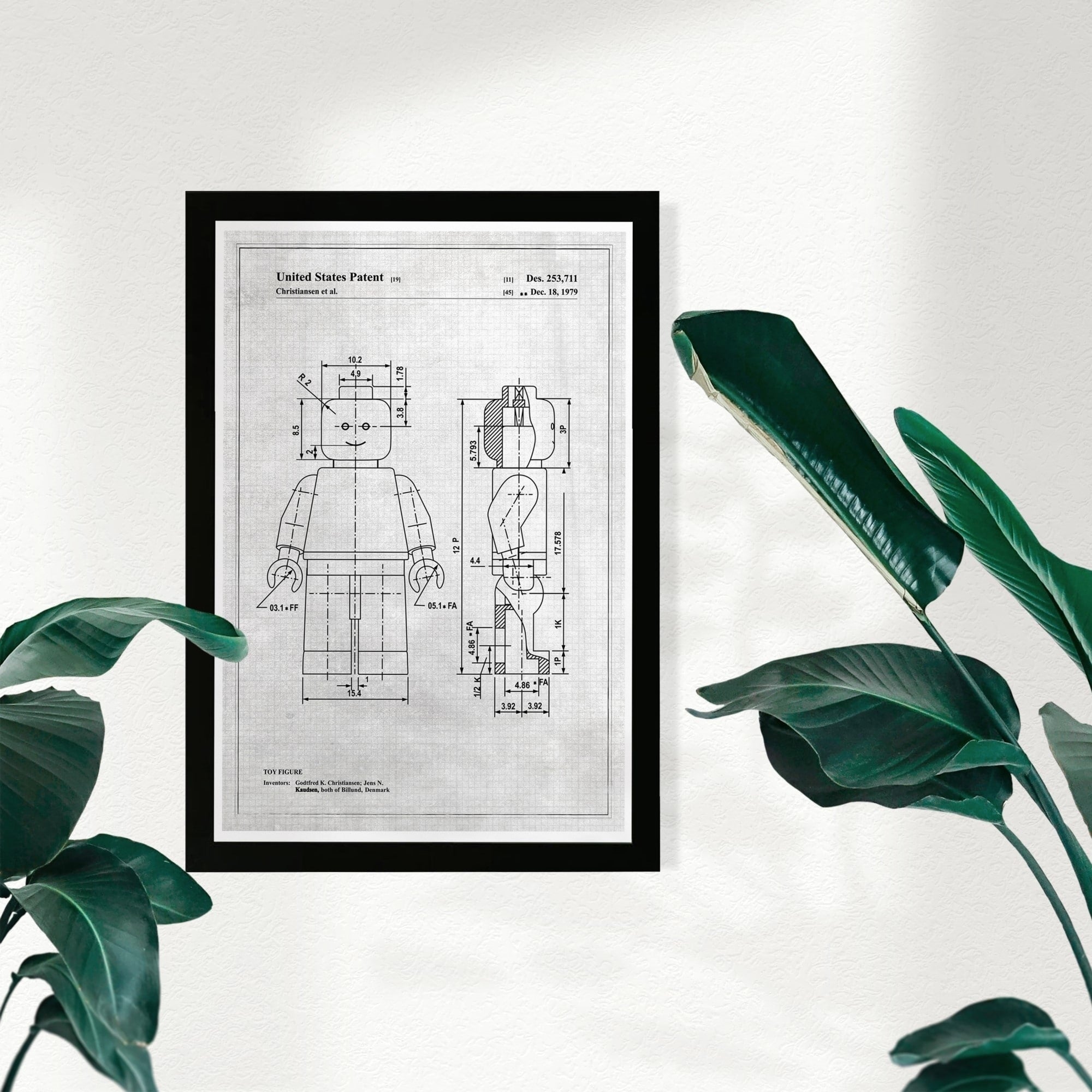 Wynwood Studio Symbols And Objects Framed Wall Art Prints Lego Toy Figure 1979 Gray Toys Home D Cor Black White