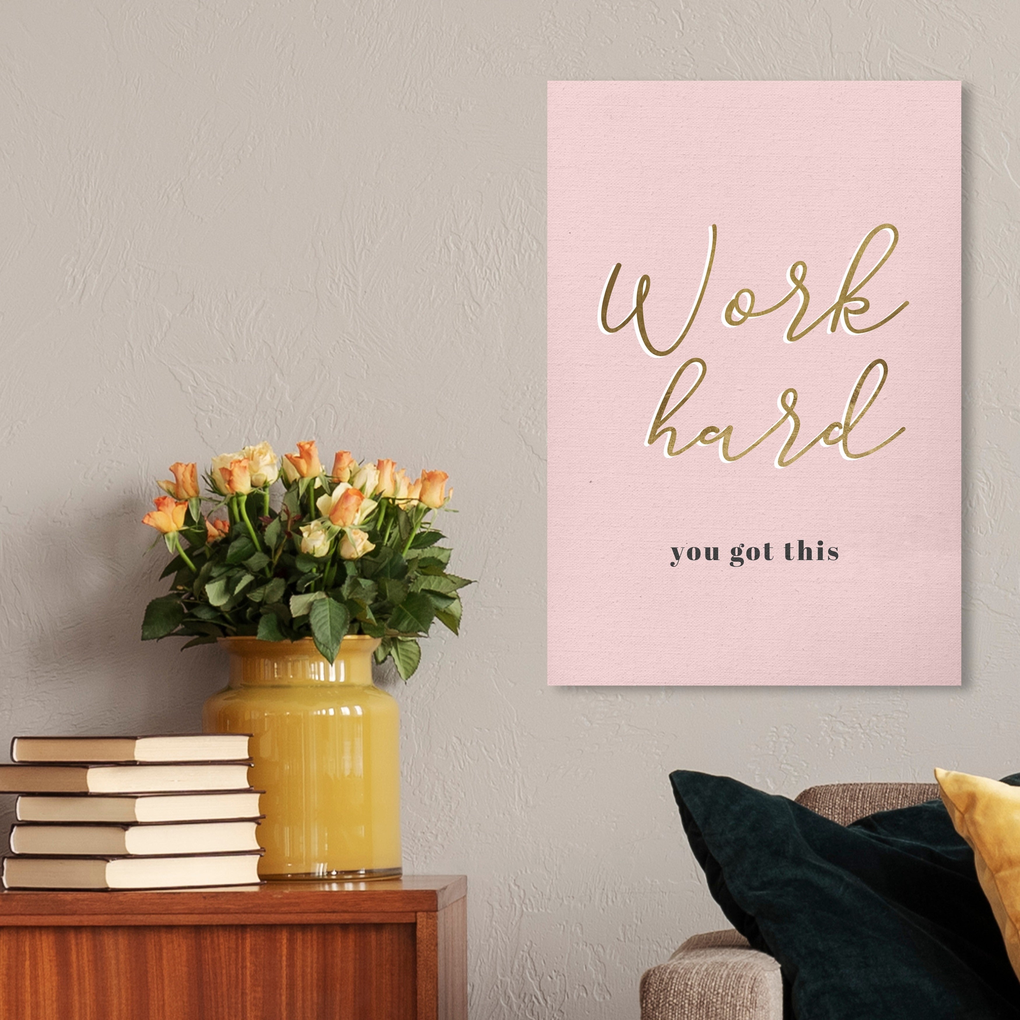 Wynwood Studio Work Hard Blush Typography And Quotes Wall Art Canvas Print Motivational Quotes And Sayings Pink Gold