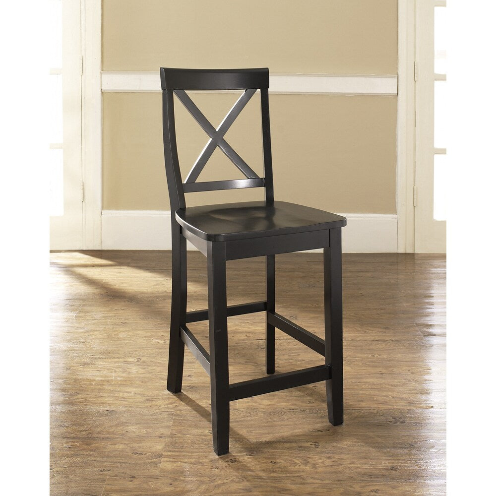 X Back Bar Stool In Black Finish With 24 Inch Seat Height. Set Of Two