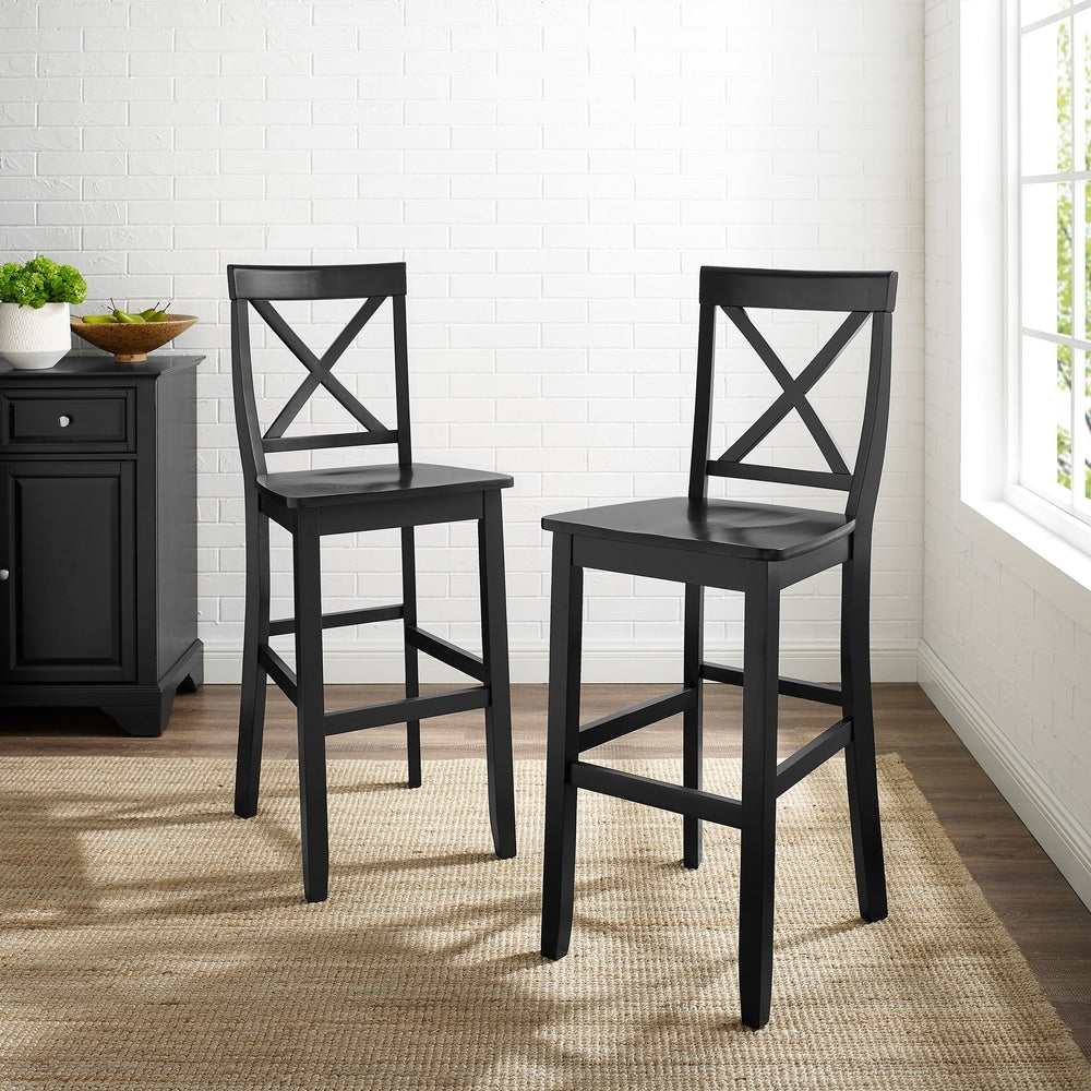 X Back Bar Stool In Black Finish With 30 Inch Seat Height. Set Of Two