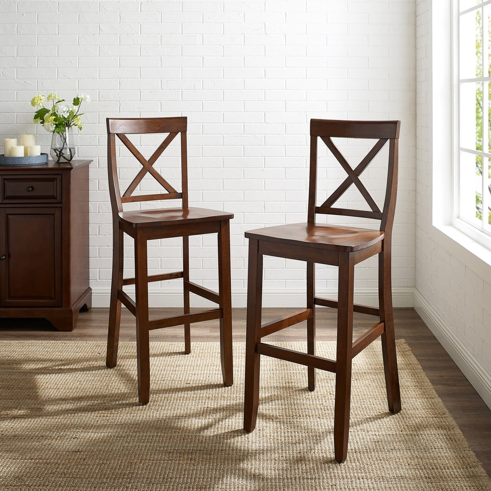 X Back Bar Stool In Classic Cherry Finish With 30 Inch Seat Height. Set Of Two