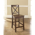 X Back Bar Stool In Mahogany Finish With 24 Inch Seat Height. Set Of Two