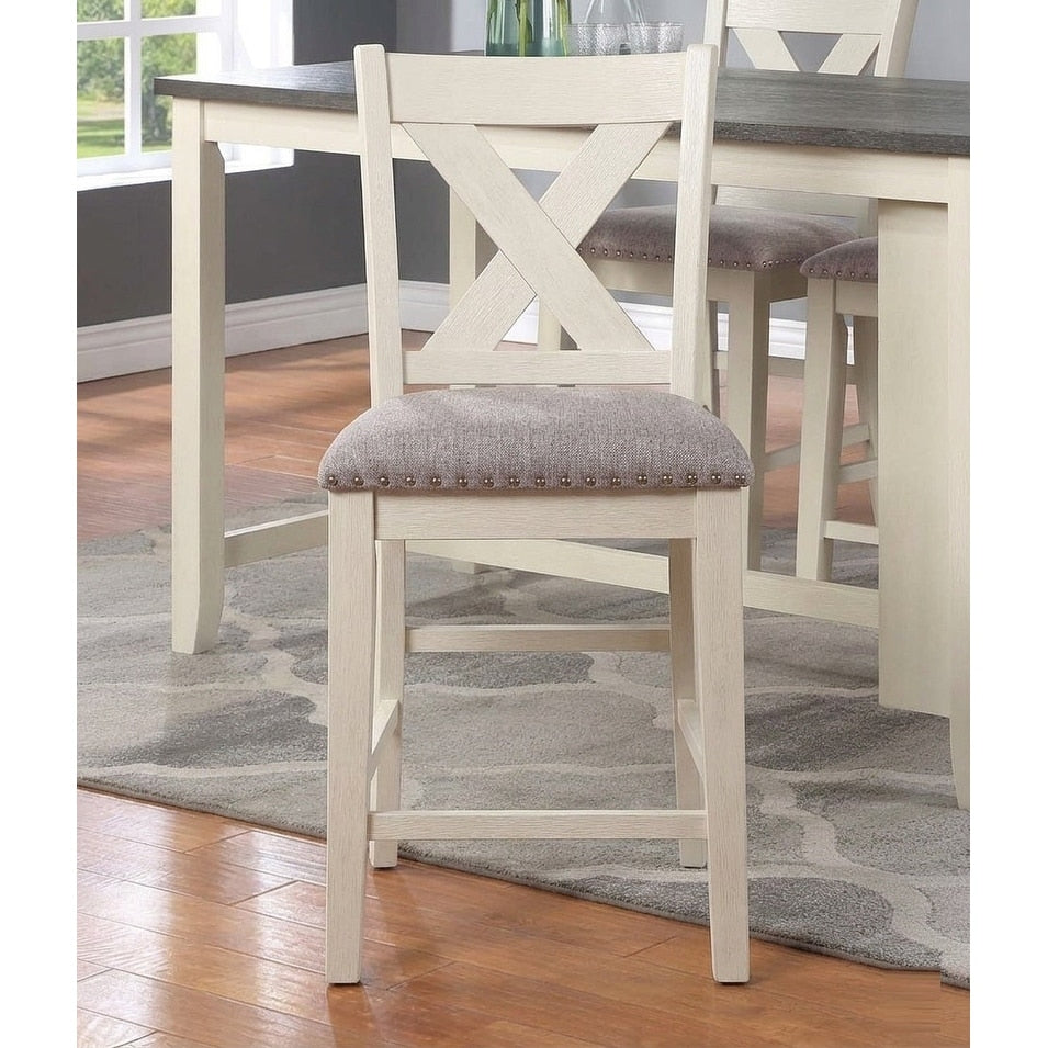 X Cross Counter Height Dining Chairs White Finish Upholstered Seat