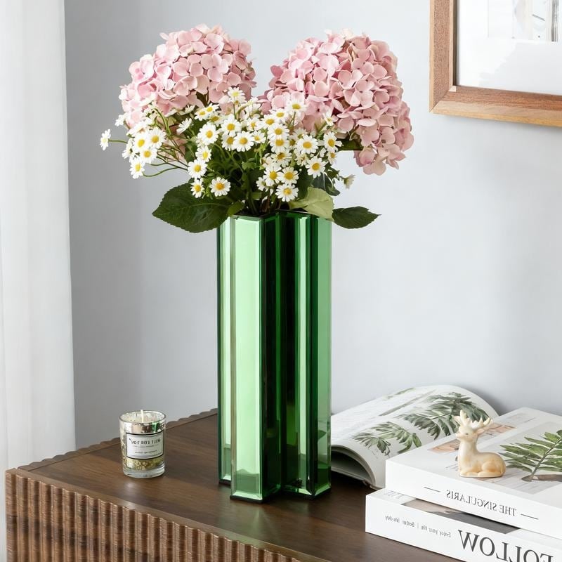 X Shaped Handmade Mirrored Glass Table Vase