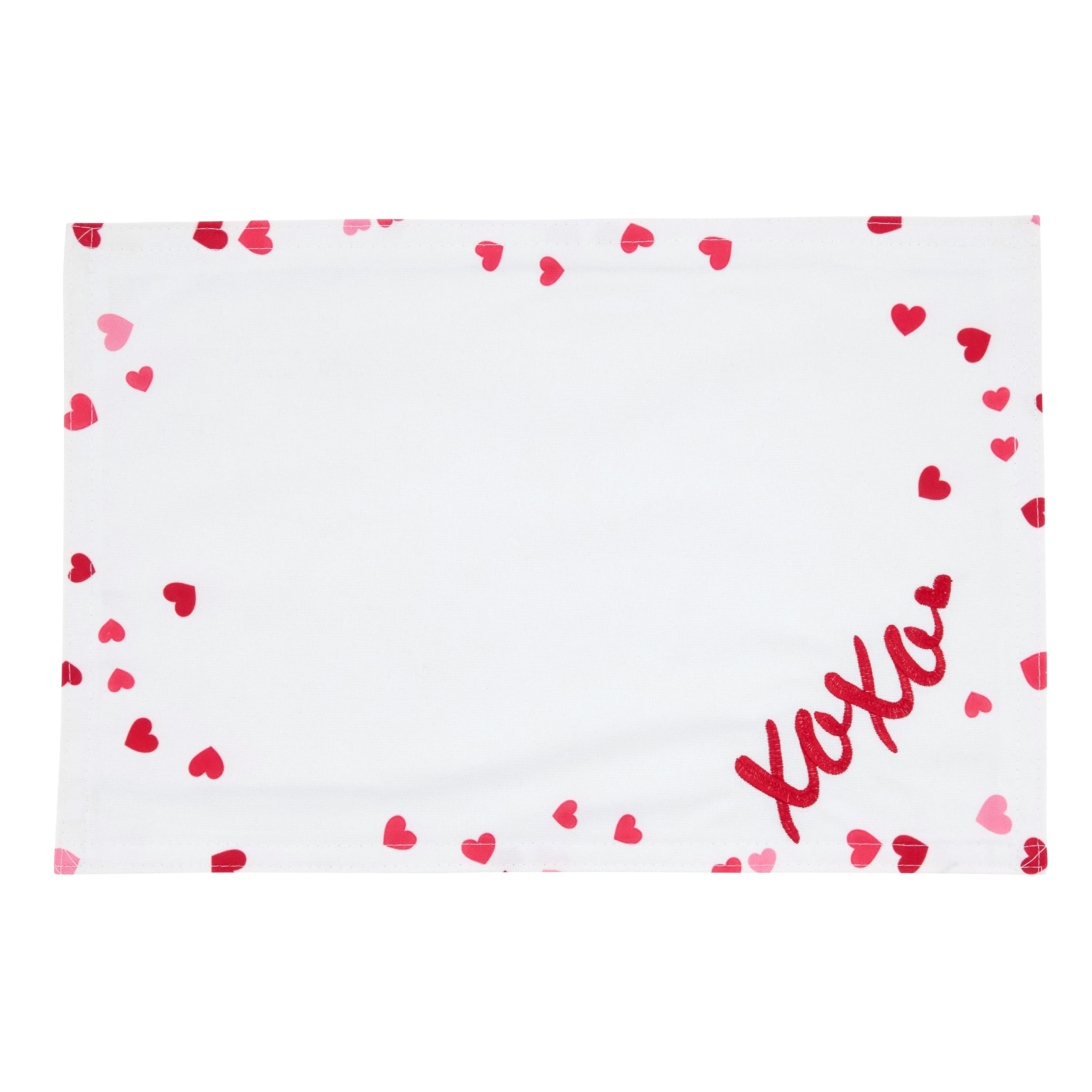 Xoxo Heart Scatter Placemats Set Of 4 Embroidered Script With Printed Heart Border 12 X18