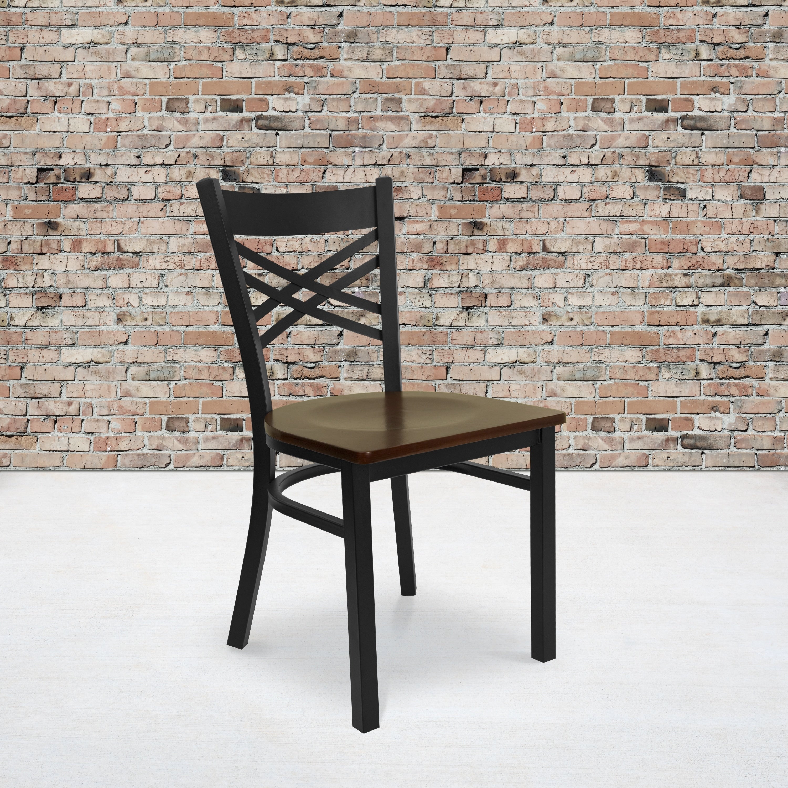 Black X Back Metal Restaurant Chair 16.5 W X 17 D X 32.25 H