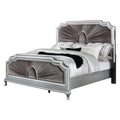Xan Cal. King Bed Silver Wood Gray Pleated Velvet Upholstery