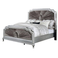 Xan King Bed Silver Wood Gray Pleated Velvet Upholstery