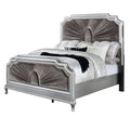 Xan Queen Bed Silver Wood Gray Pleated Velvet Upholstery