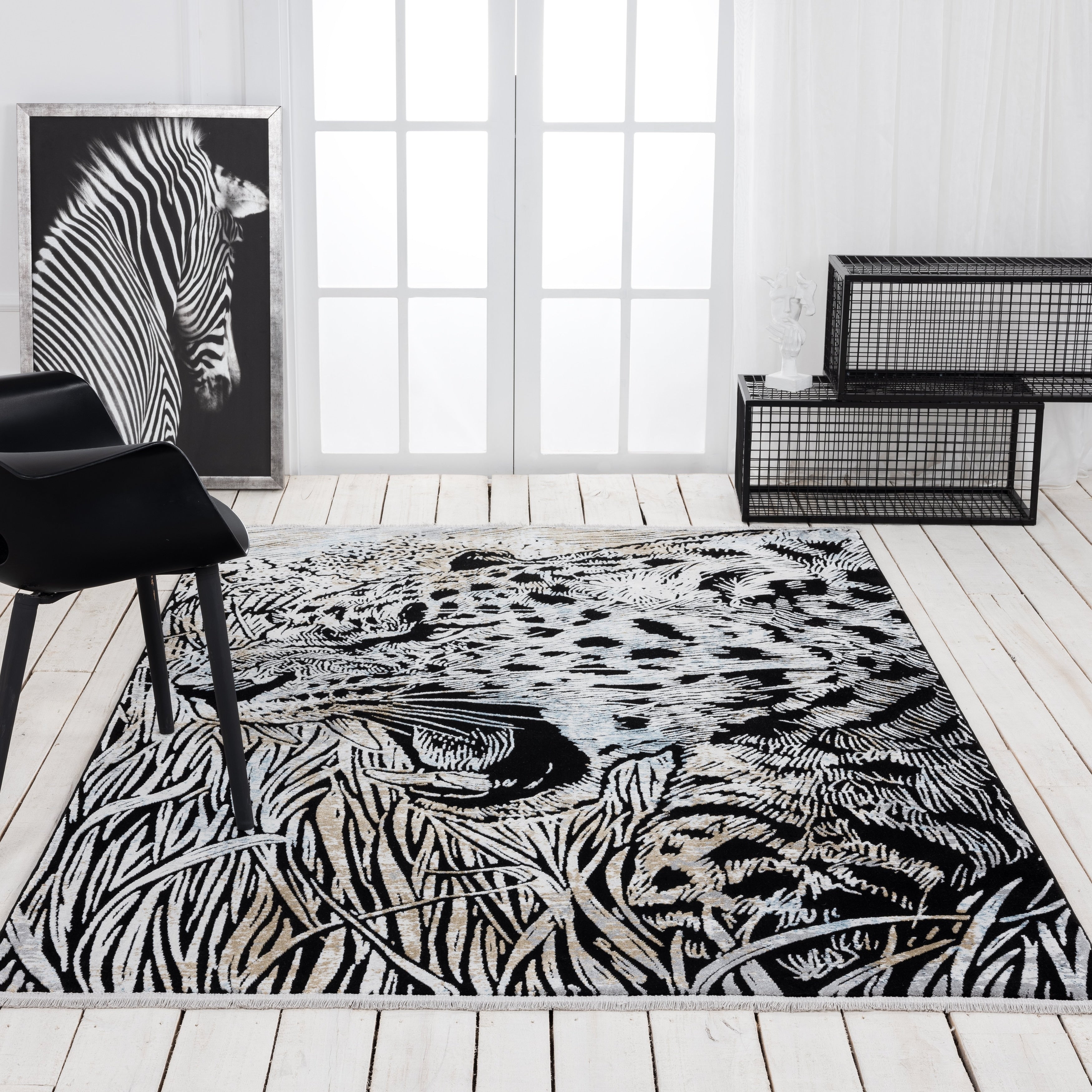 Xanthos Collection Black Light Grey Area Rug