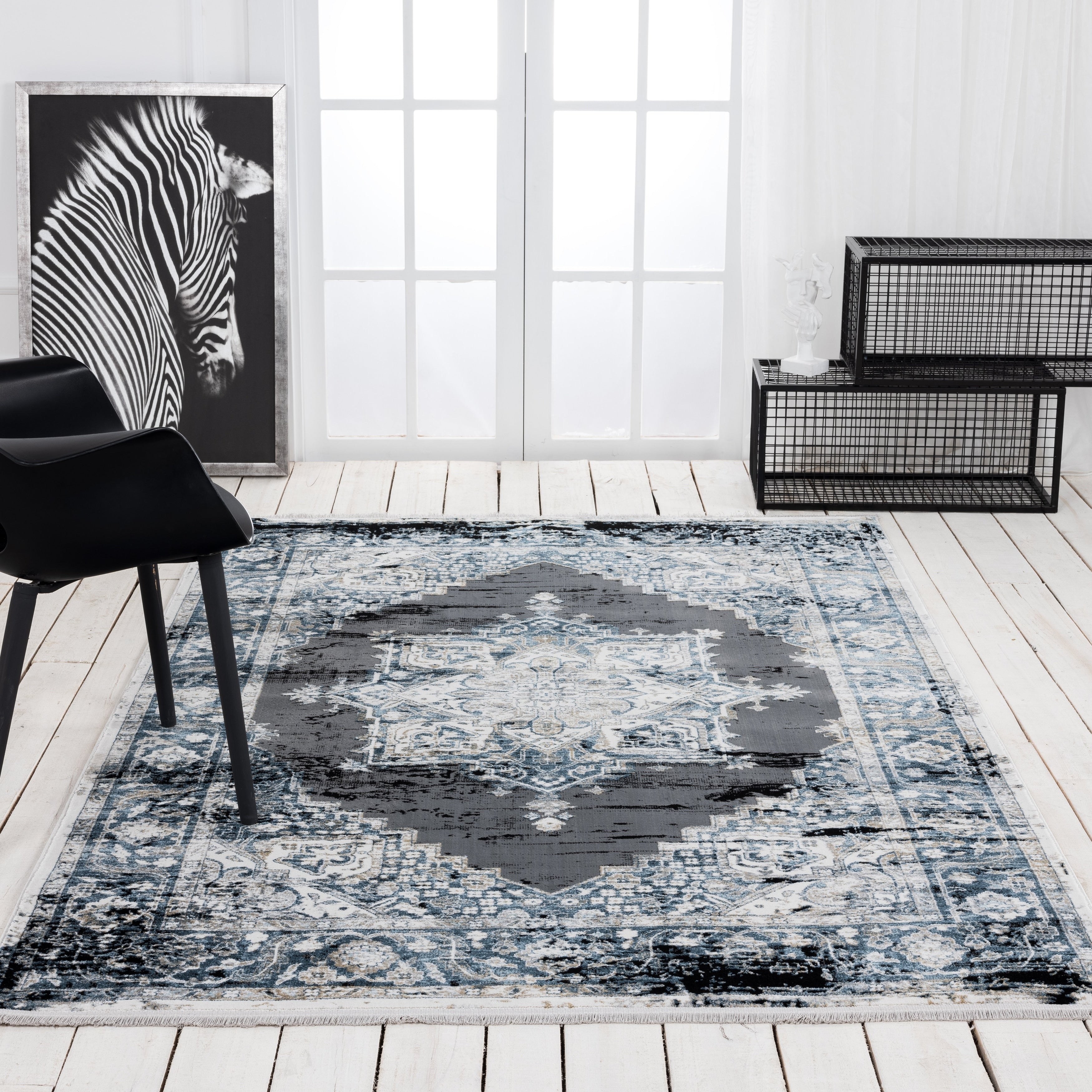 Xanthos Collection Dark Grey Dark Blue Area Rug