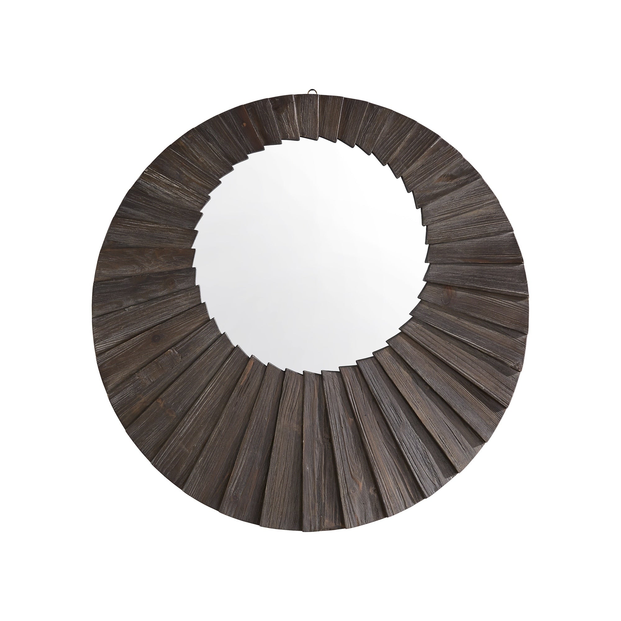 Xavier Dark Brown Reclaimed Wood Round Seashell Wall Mirror By Inspire Q Modern