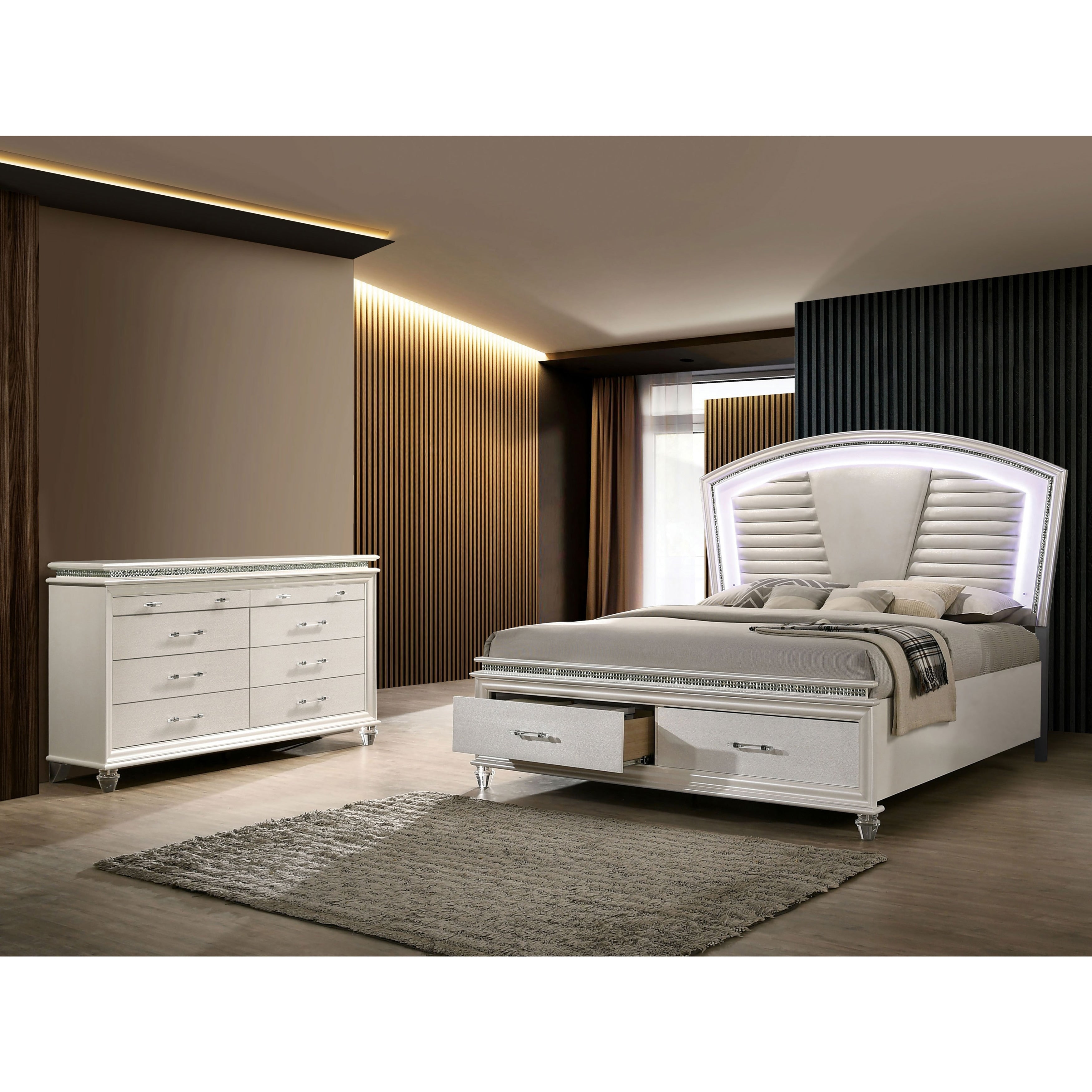 Furniture Of America Xian White 2 Piece Bed And Dresser Set