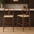 Y Shaped Medieval Style Armchair For Bar Chair Woven Seat Ironwork Natural Rope Pattern Set Of 2