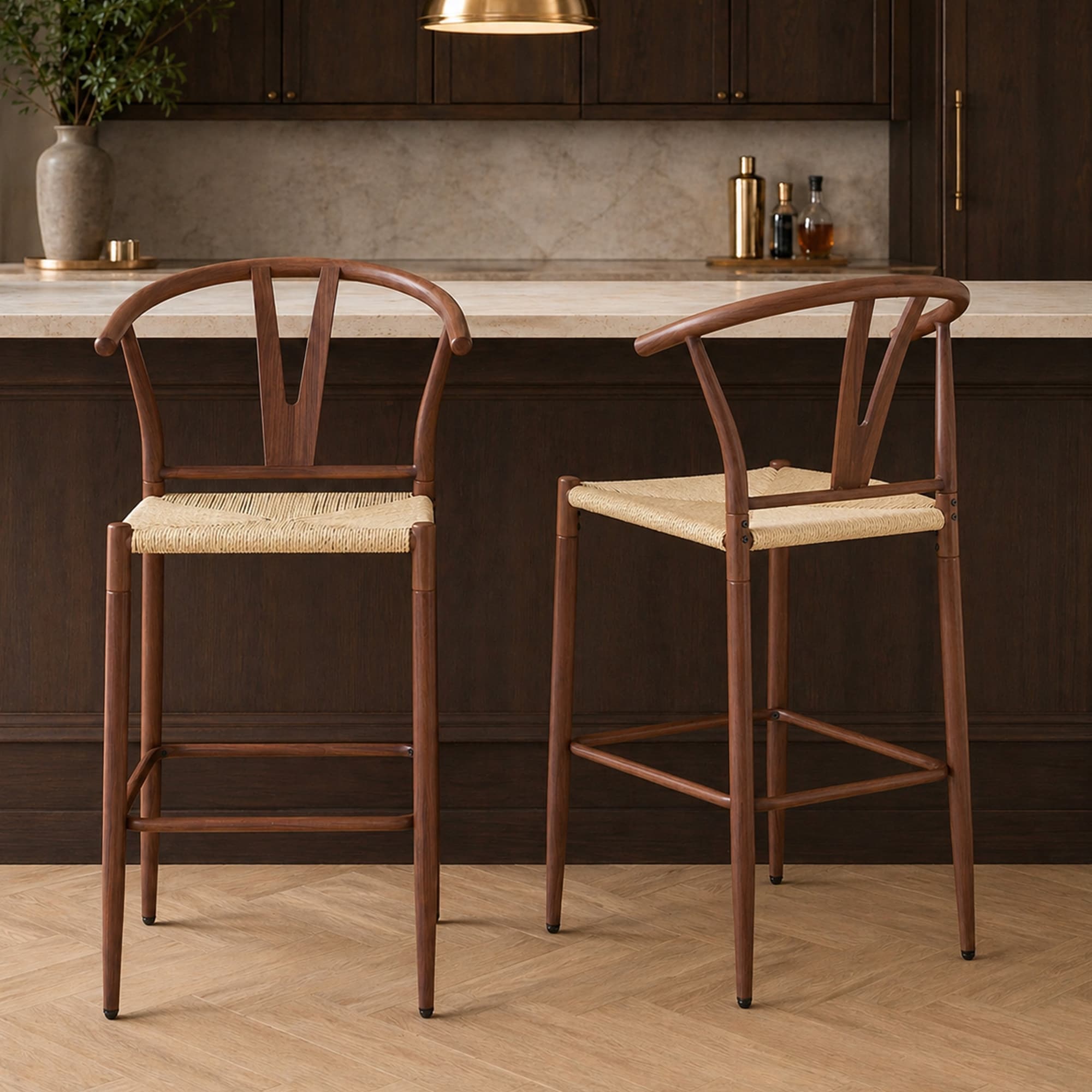 Y Shaped Medieval Style Armchair For Bar Chair Woven Seat Ironwork Natural Rope Pattern Set Of 2