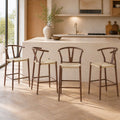 Y Shaped Medieval Style Armchair For Bar Chair Woven Seat Ironwork Natural Rope Pattern Set Of 4