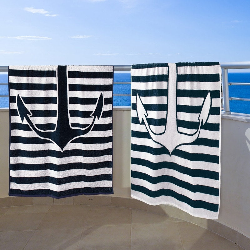 Superior Egyptian Cotton Yacht Club Striped Beach Towel Set Of 2