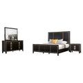 Yada 4Pc Queen Bedroom Set W Dresser Mirror Espresso Brown With Gold Trim