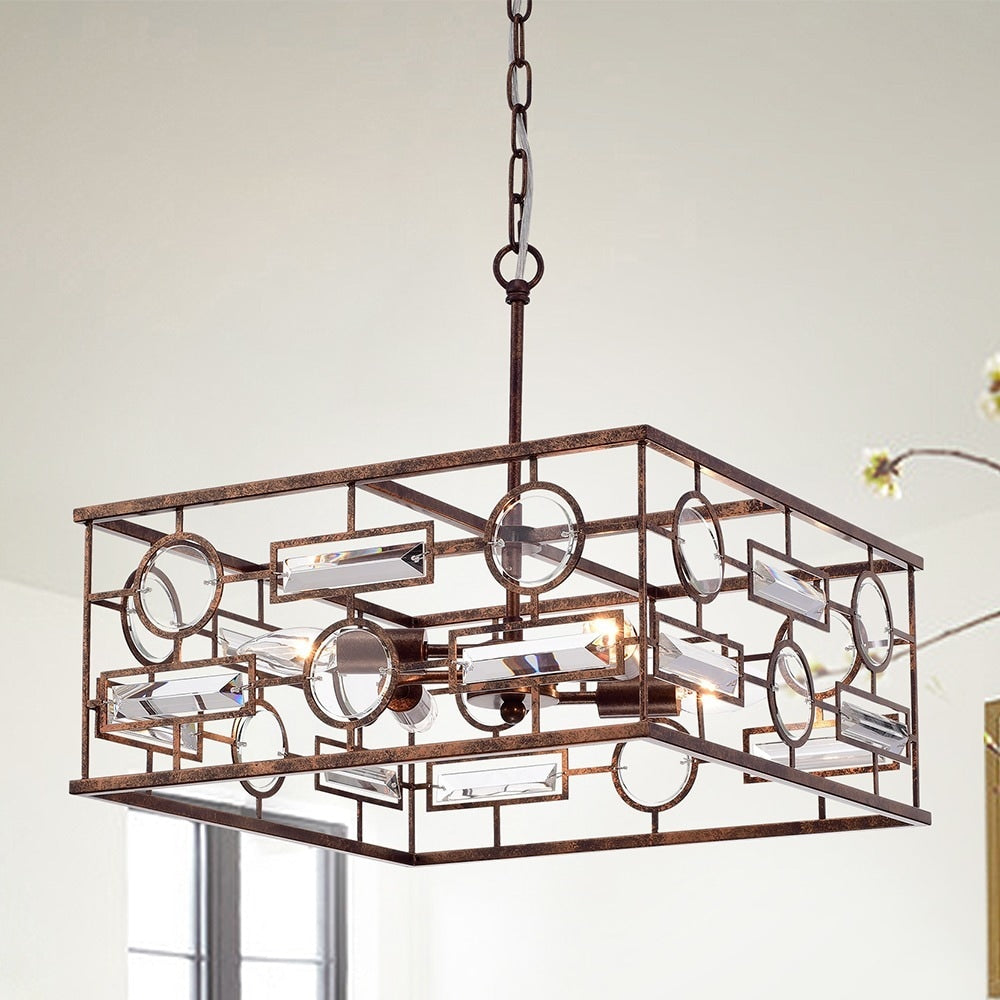 Yahnit 4 Light 17 Inch Square Rustic Iron Pendant