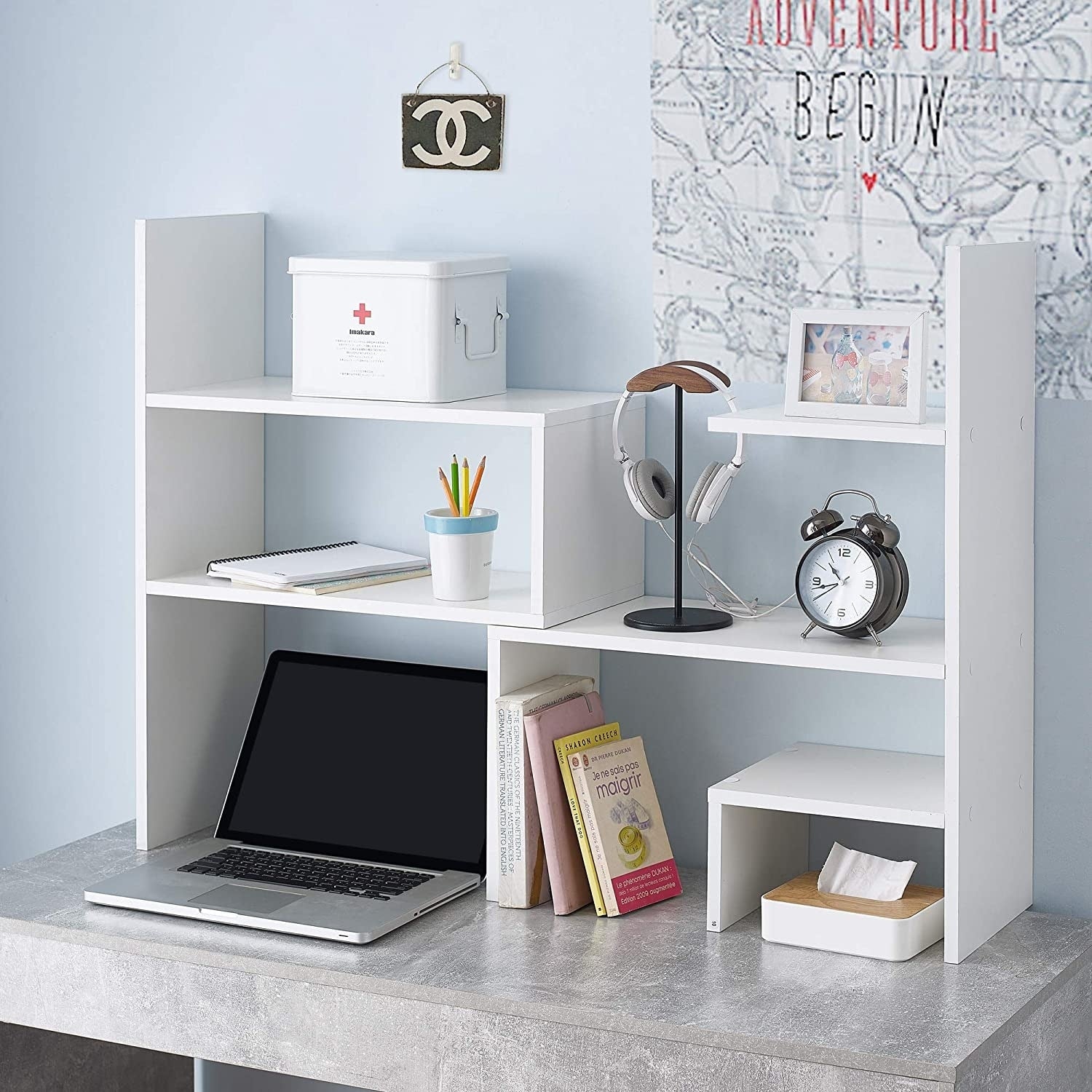 Yak About It Compact Adjustable Dorm Desk Bookshelf White