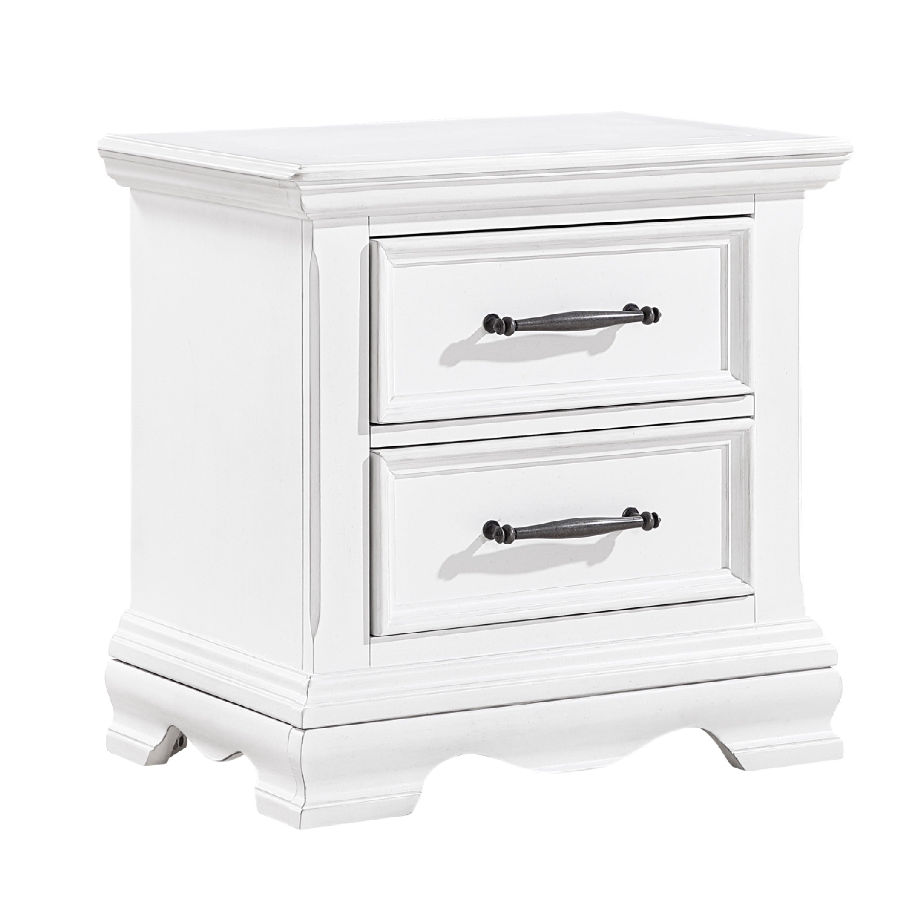 Yal Nightstand 2 Drawers W Black Nickel Bar Handles White Finish