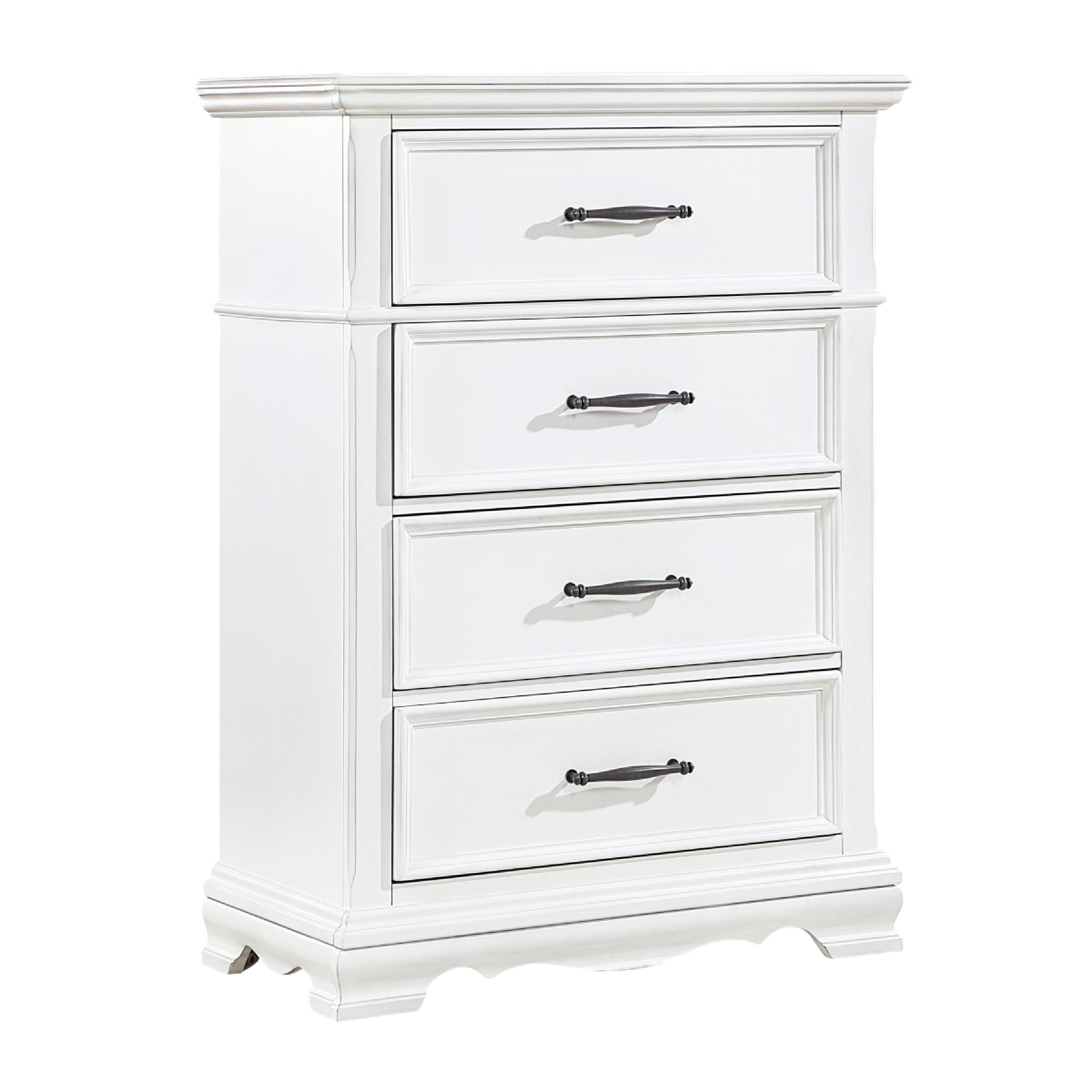 Yal Tall Dresser Chest 4 Drawers W Black Nickel Bar Handles White