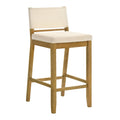 Yaneli Contemporary Natural Wood Bar Stool Counter Height Kitchen Stool With White Fabric Upholstered Seat