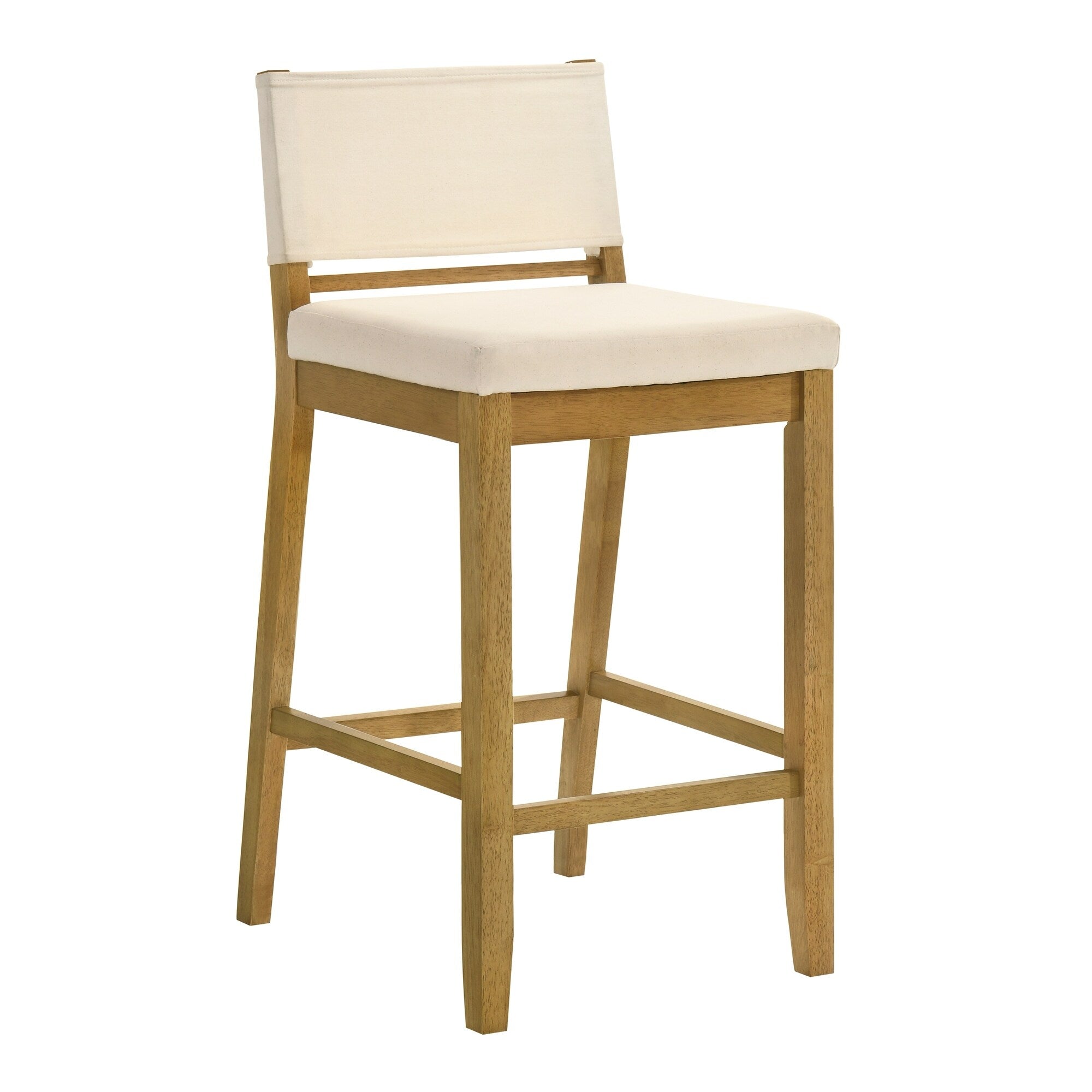 Yaneli Contemporary Natural Wood Bar Stool Counter Height Kitchen Stool With White Fabric Upholstered Seat