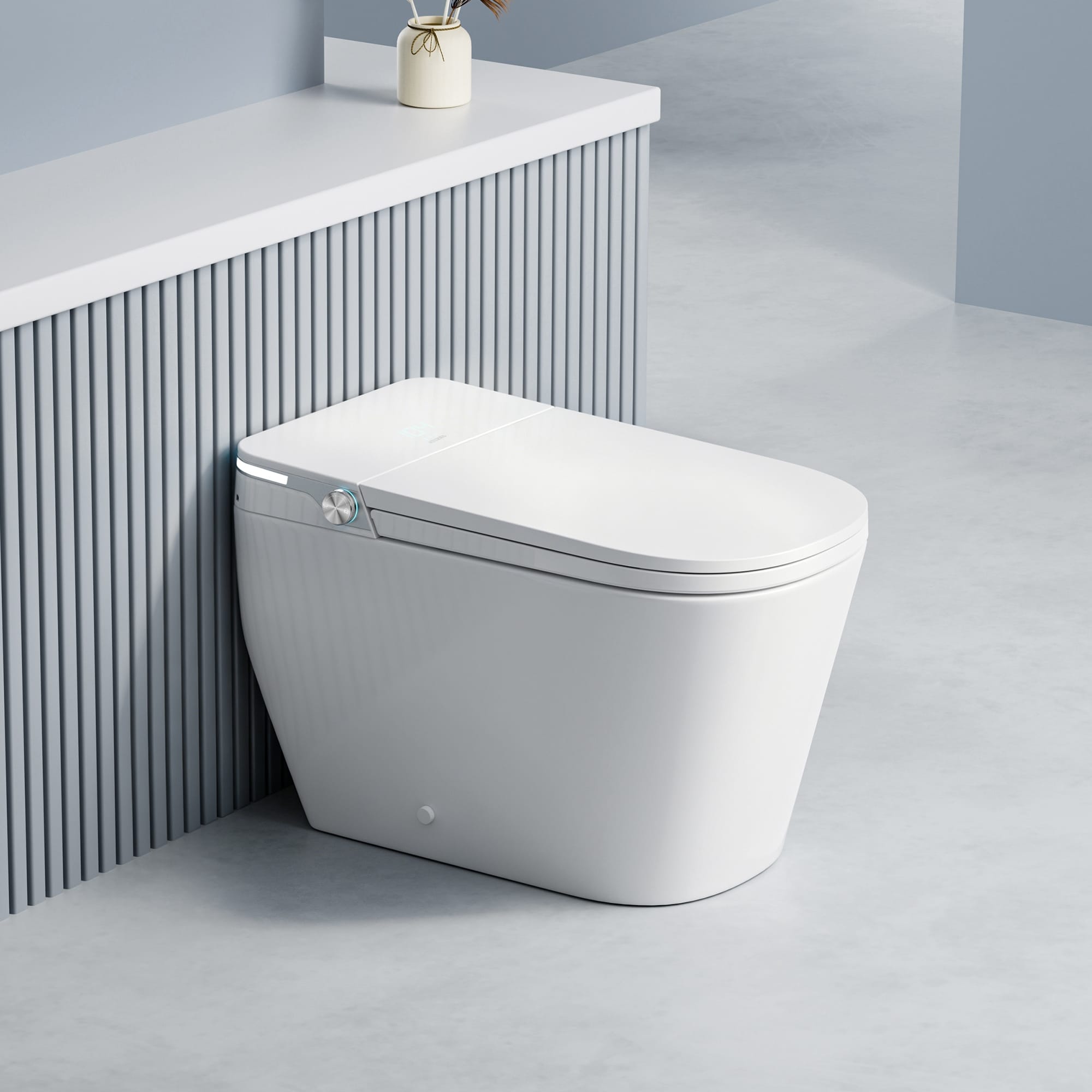 Yecla Elongated Smart Bidet Toilet Combo With Led Screen Display Ada Chair Height Heated Seat Dryer Foot Remote Flush