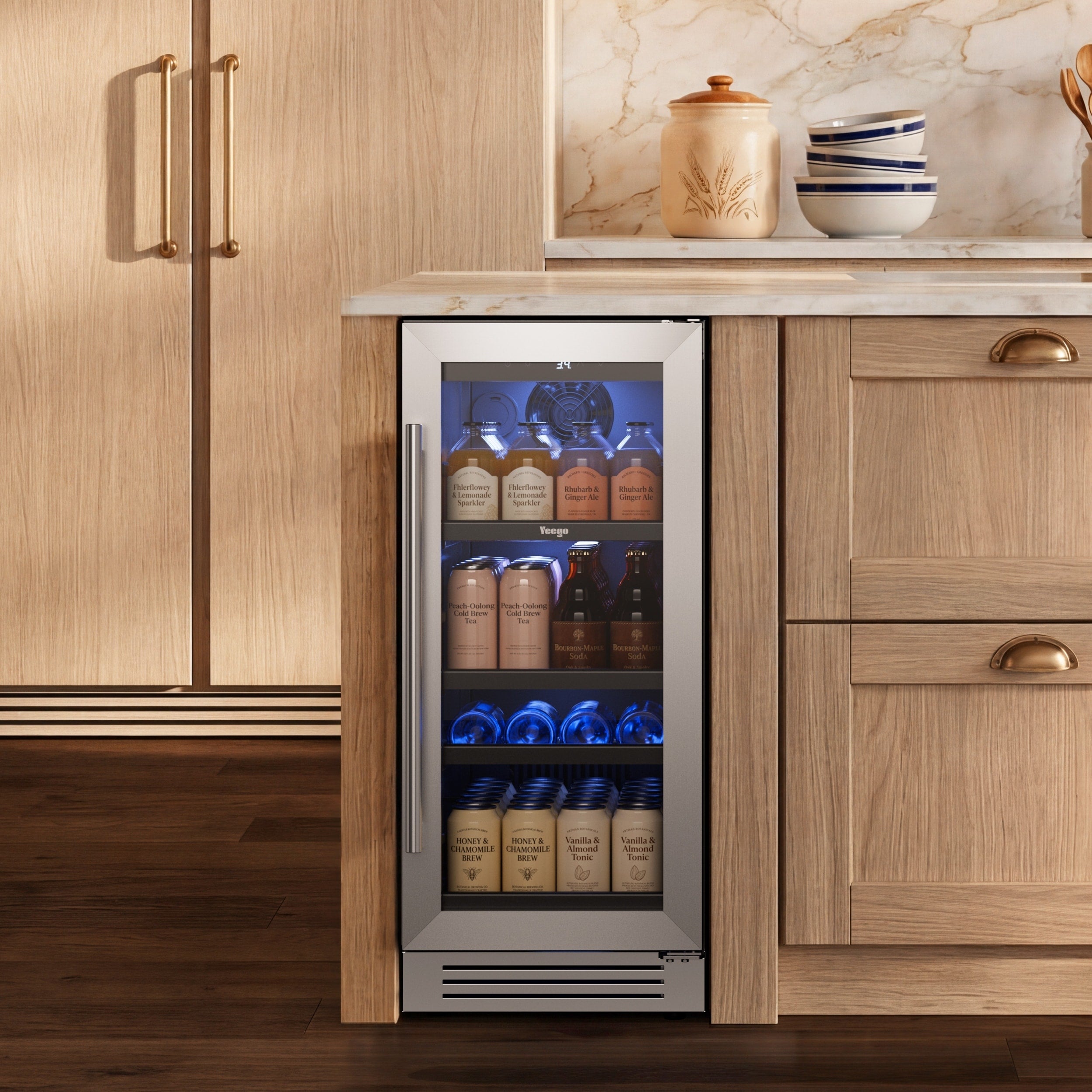 Yeego 14.8 Inch Beverage Cooler 80 Can Built In Freestanding Beverage Refrigerator 15 Inch