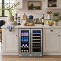 Yeego 23.4 In.20 Bottle Wine And 60 Can Beverage Cooler Dual Zone Refrigerator Under Counter Freestanding French Door Fridge