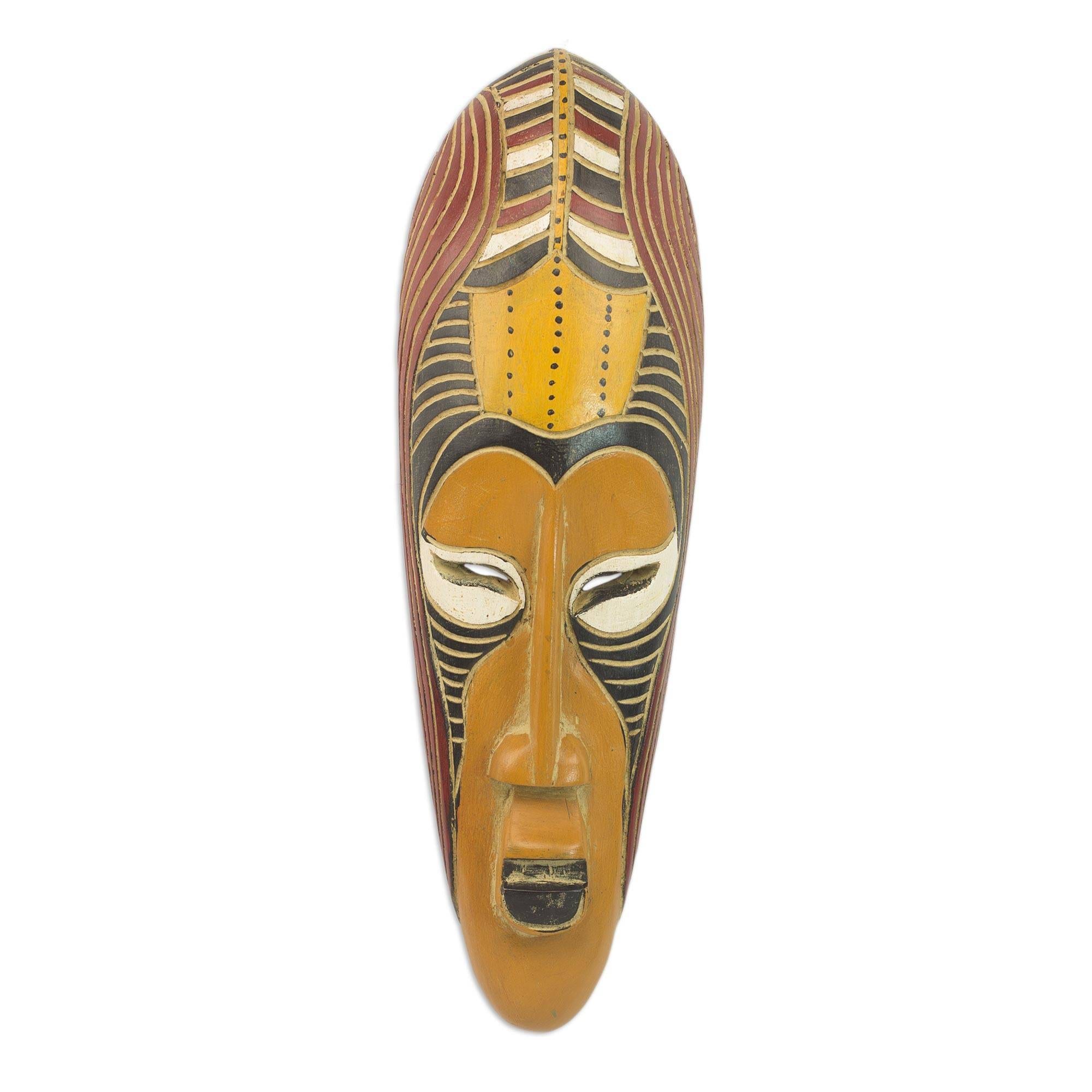 Yellow Akoni African Wood Mask Ghana
