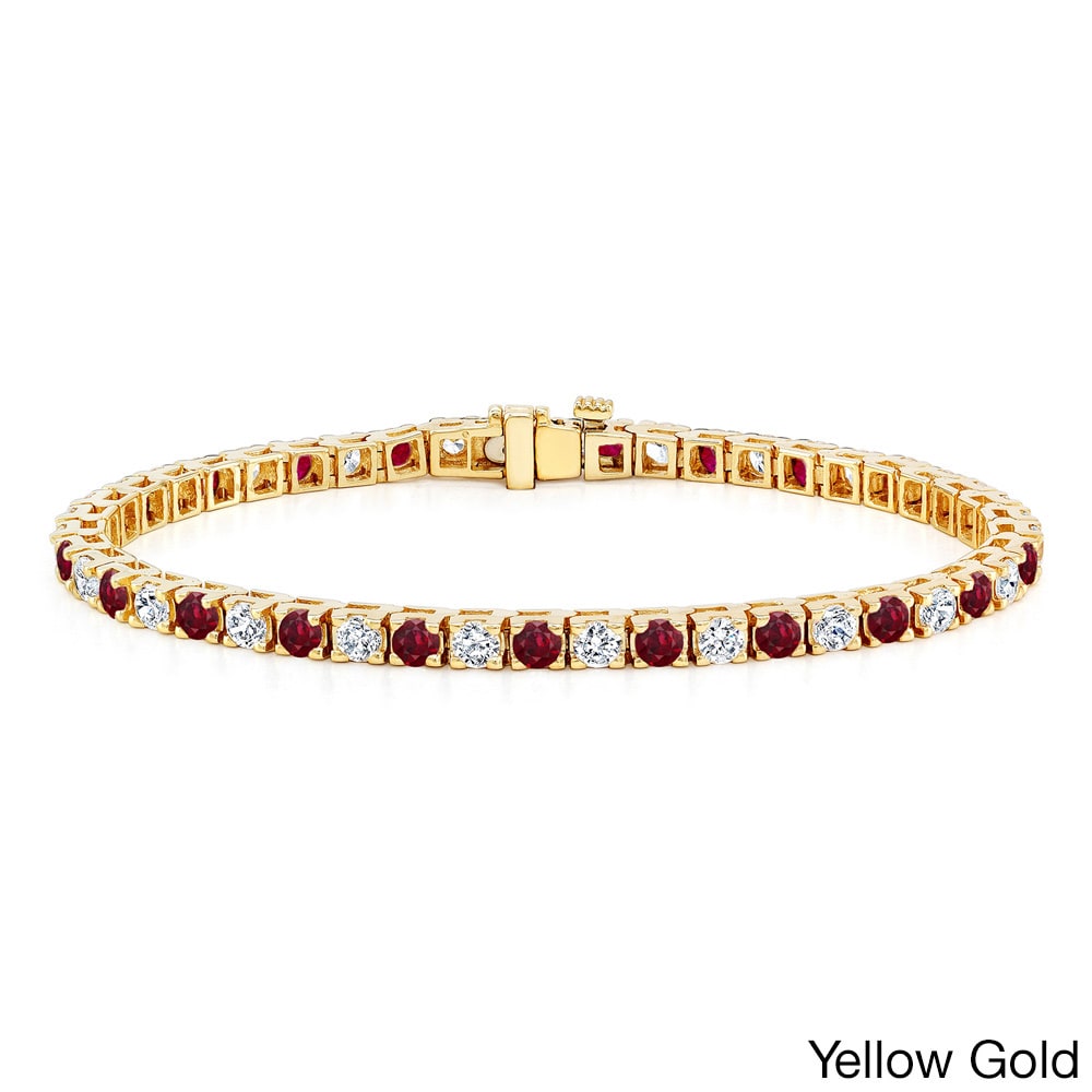 Auriya 5Ct Round Red Ruby And 5Ctw Diamond Tennis Bracelet 14K Gold