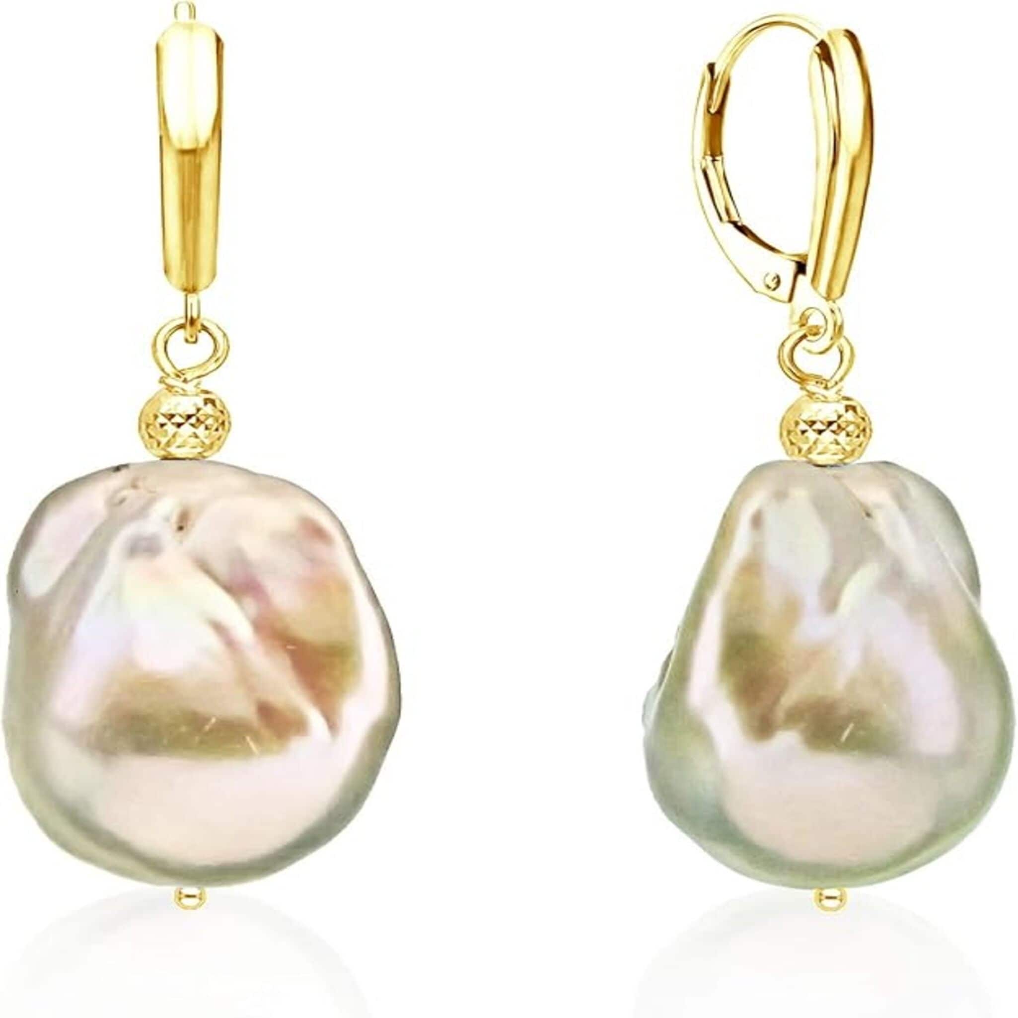 Davonna 14K Yellow Gold Baroque Freshwater Pearl Earrings 13 15Mm