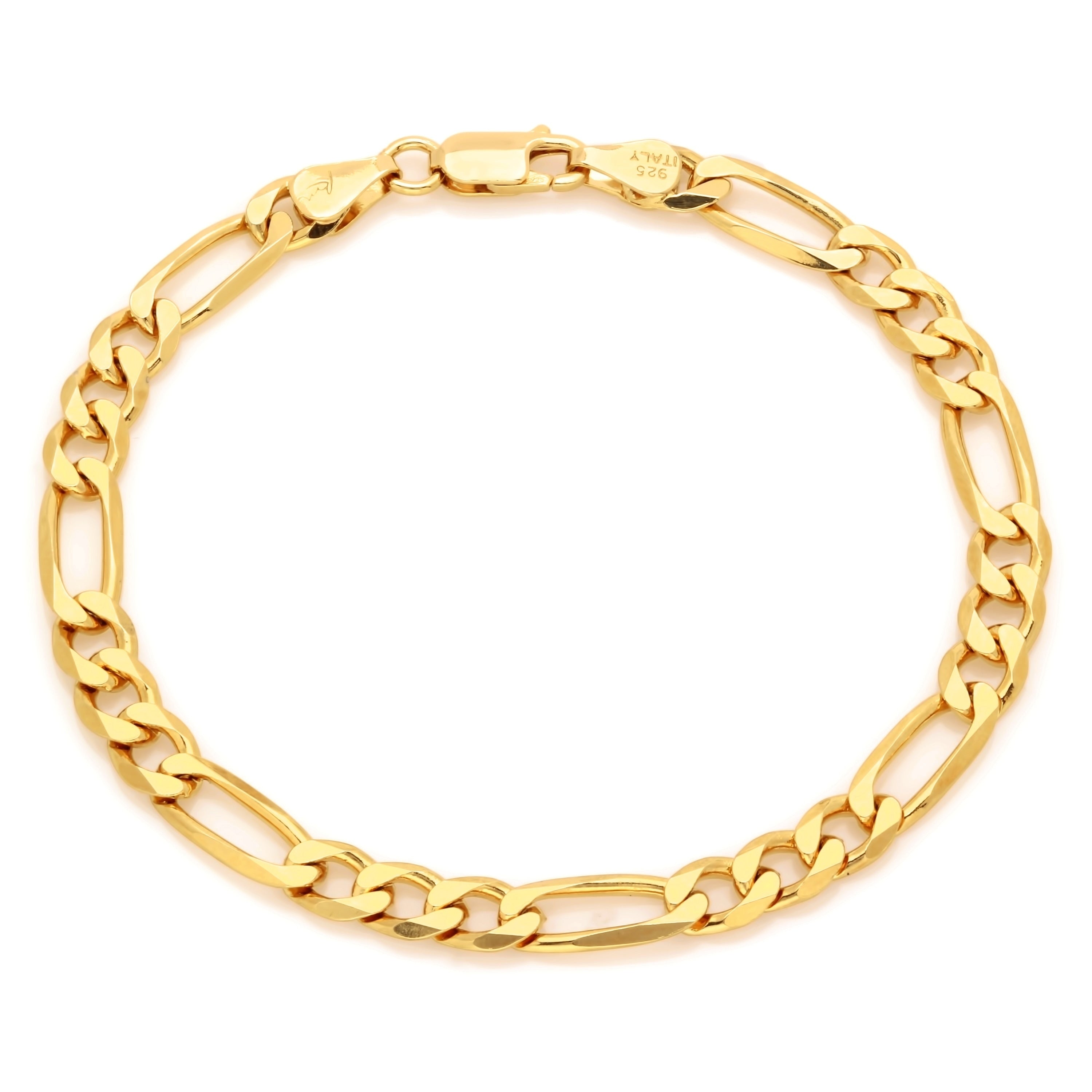 Yellow Gold Plated Silver 7 Mm Beveled Figaro Bracelet 7 9 Inch