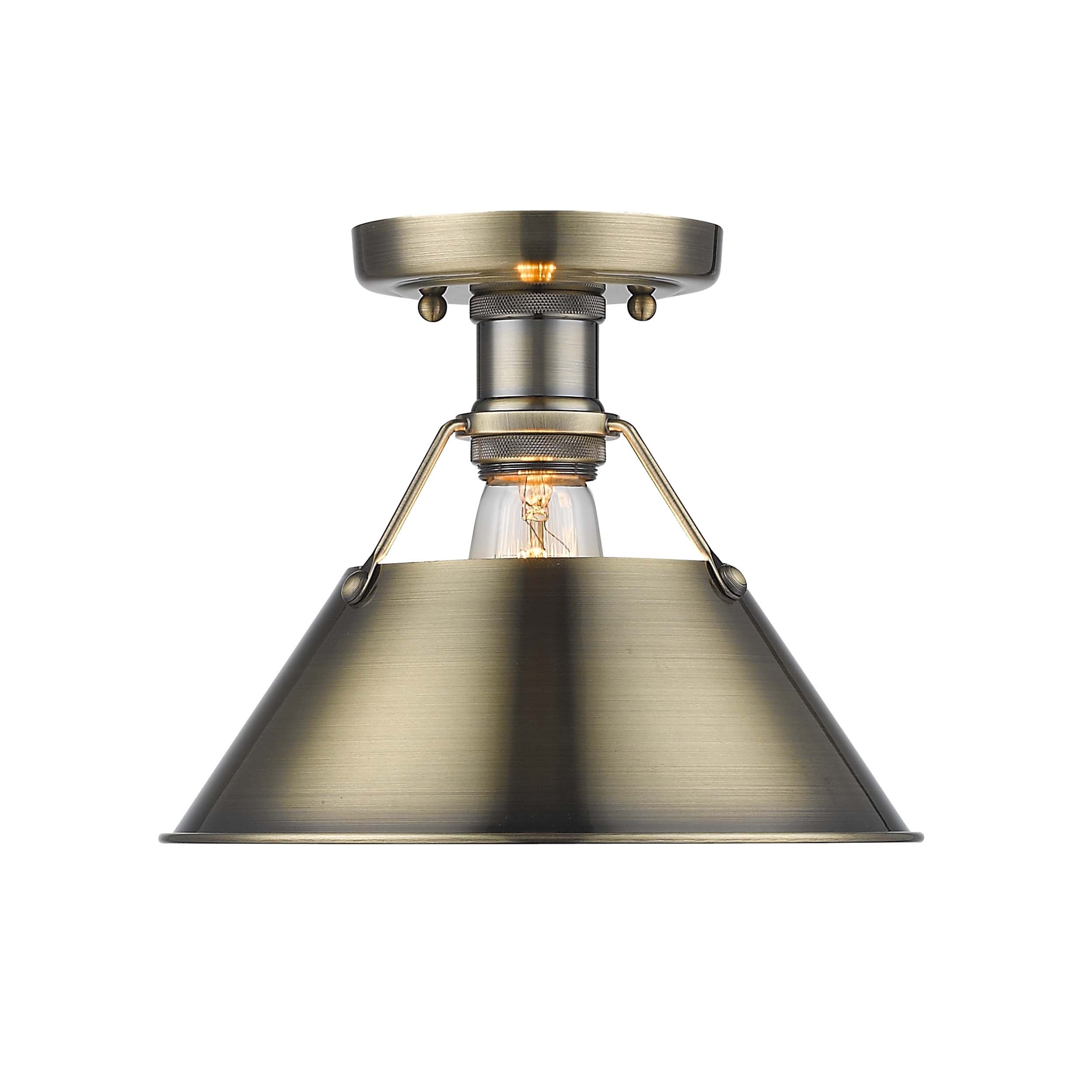 Golden Lighting Orwell Ab Aged Brass Black Shade Flush Mount Light Fixture